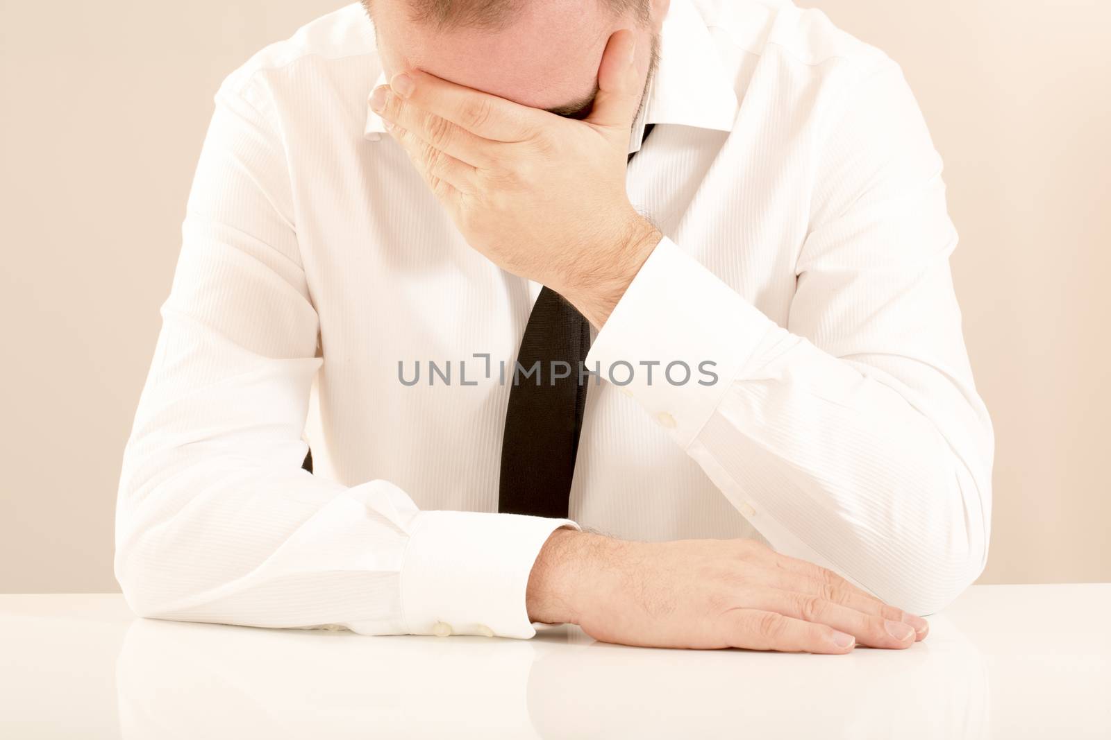 Burn out stress depression business man office white background