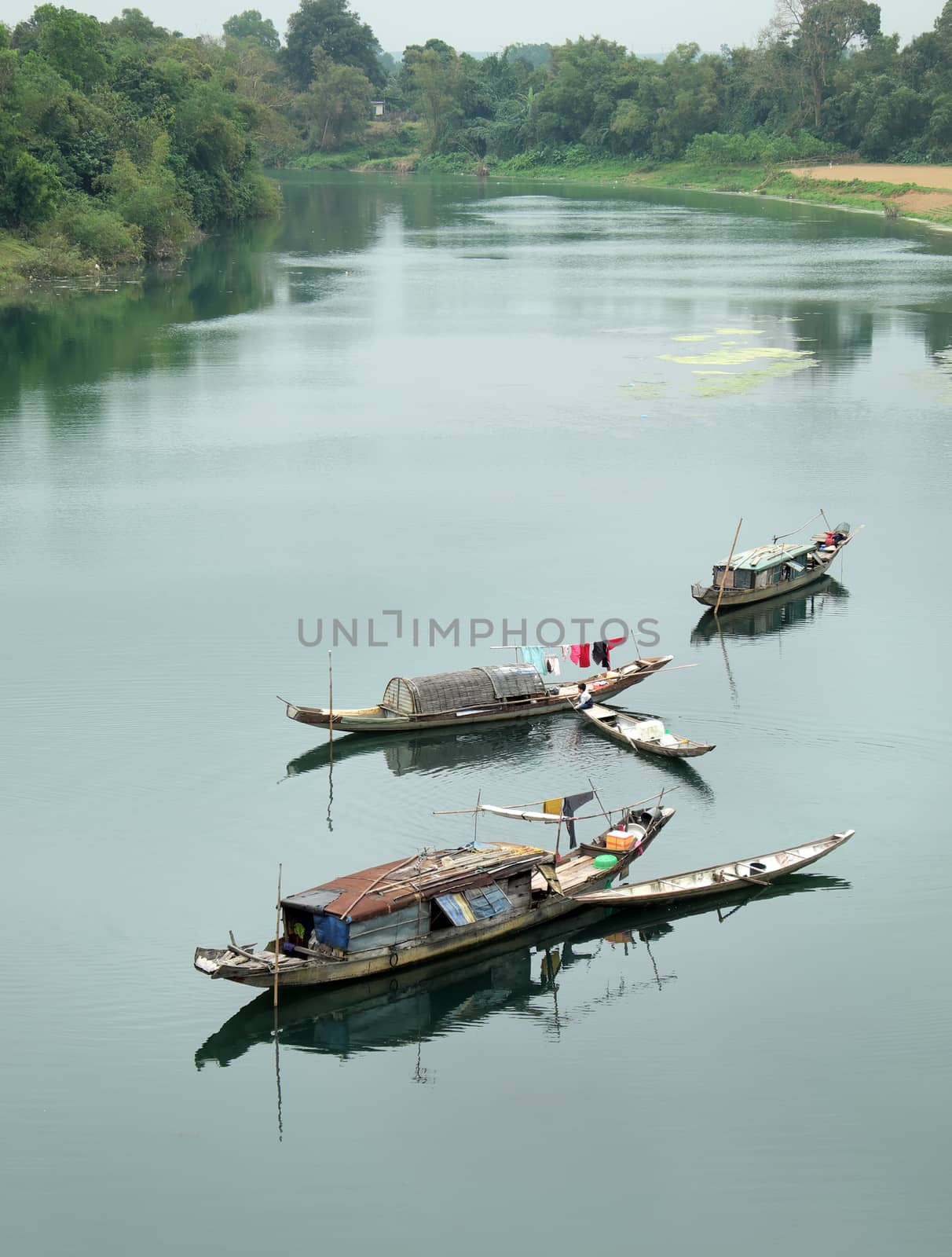 landscape, row boat,  river, poor Vietnam by xuanhuongho