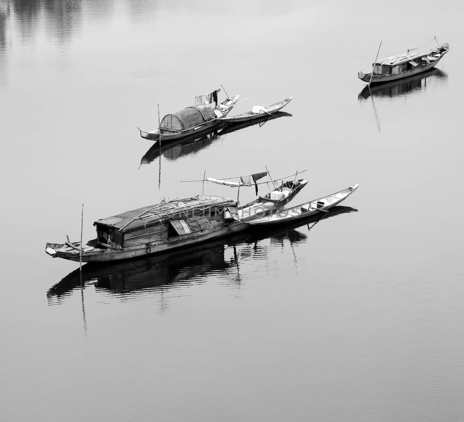 landscape, row boat,  river, poor Vietnam by xuanhuongho