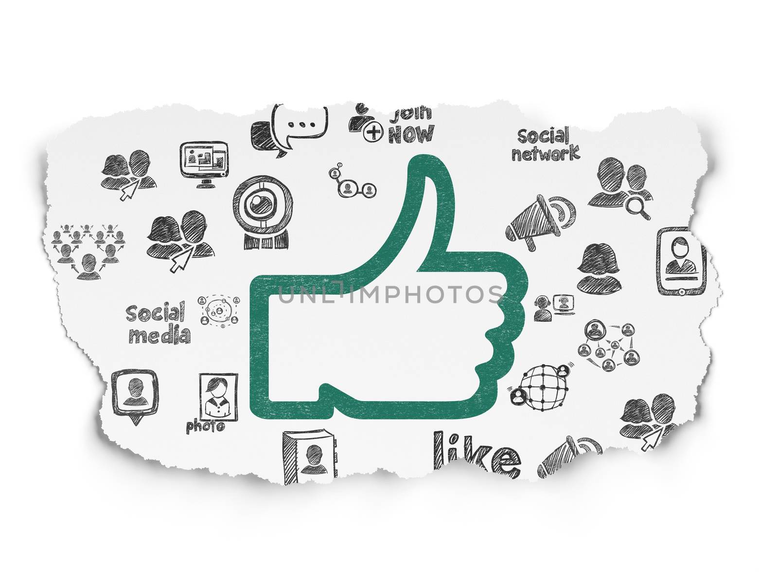 Social network concept: Thumb Up on Torn Paper background by maxkabakov