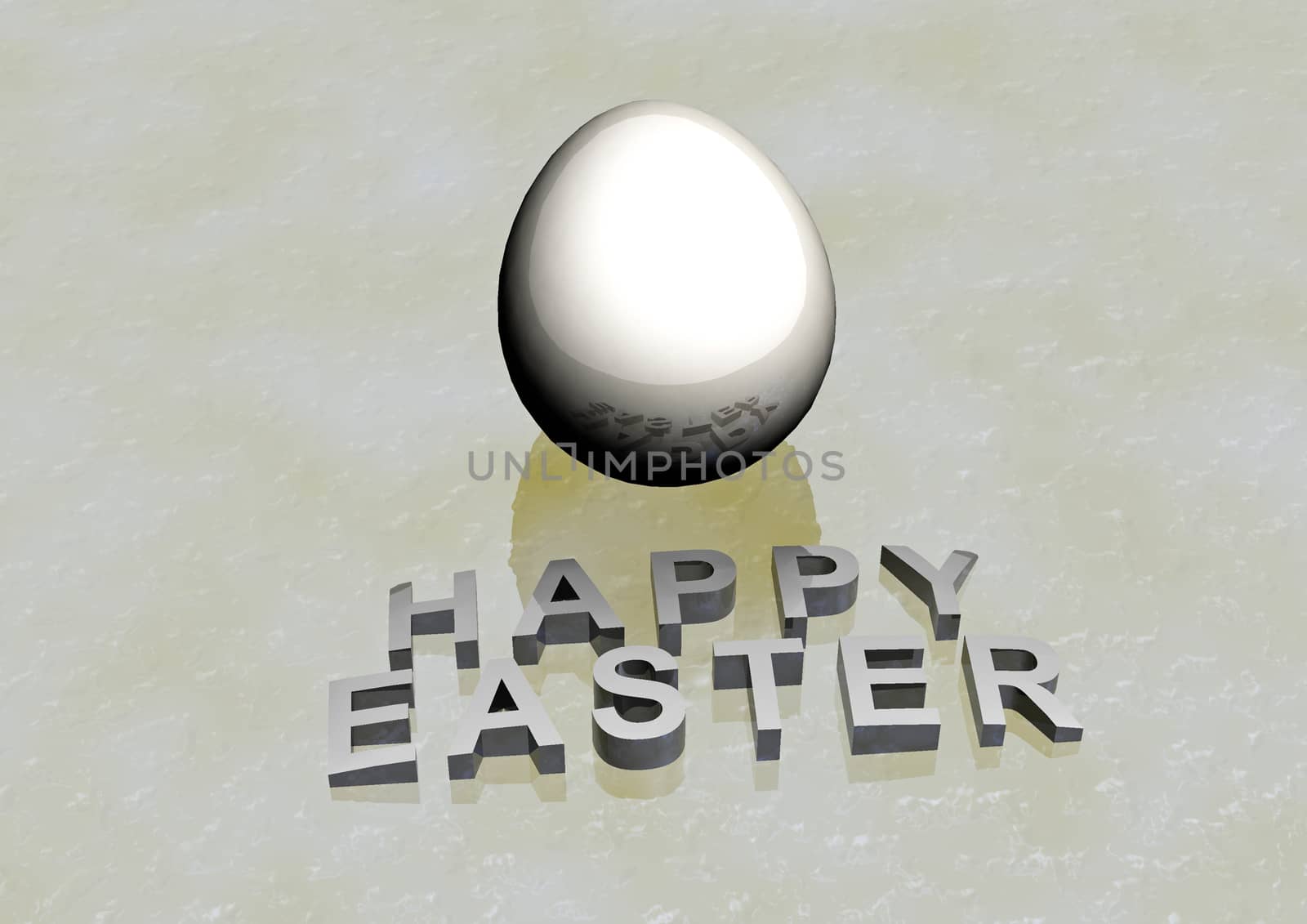 Dimensional inscription Happy Easter on white background. 3D rendering.