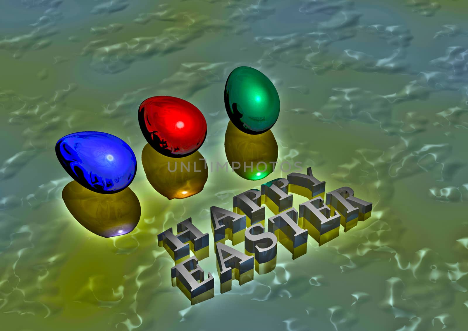 Dimensional inscription Happy Easter on white background. 3D rendering.