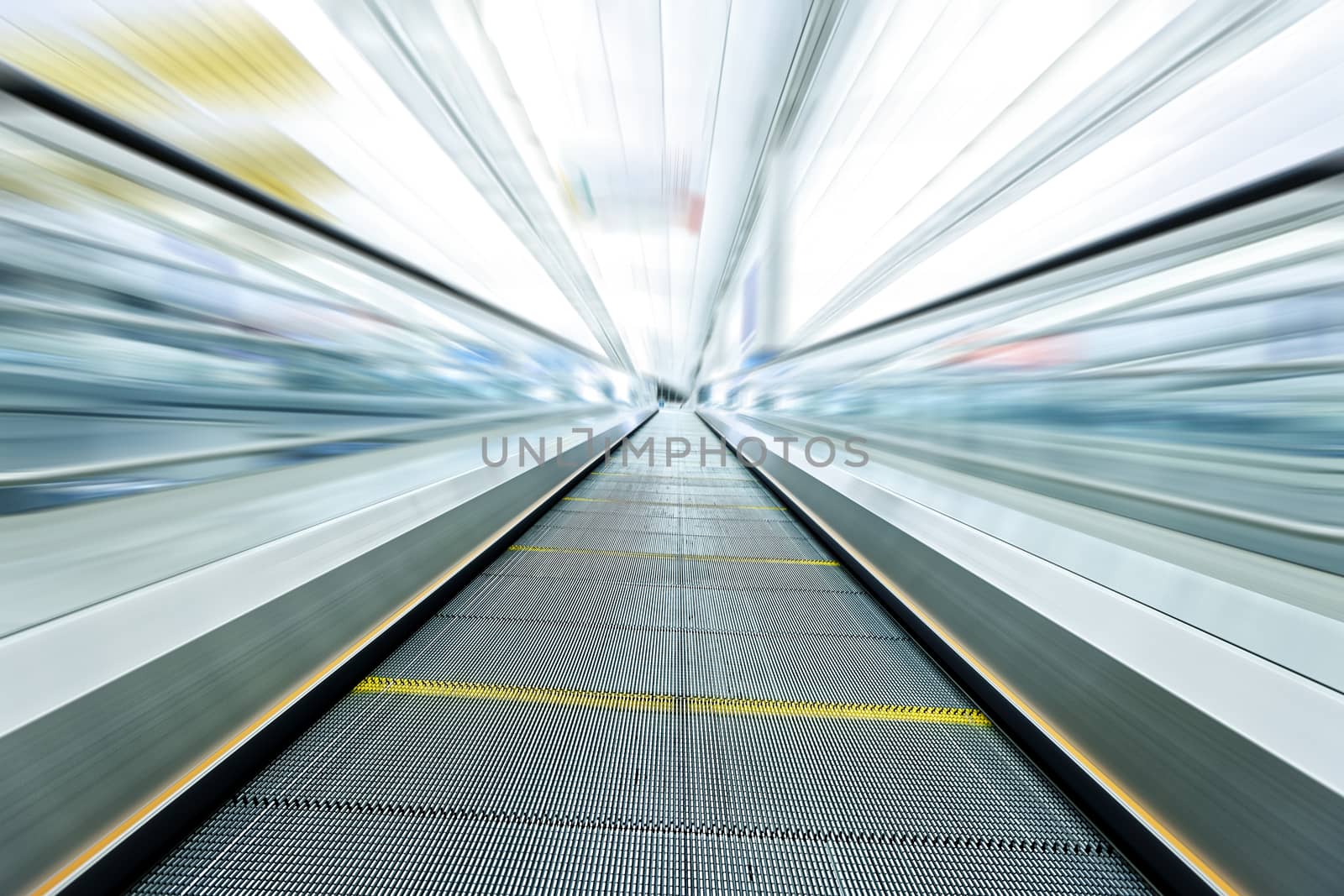 Moving modern escalator blurry image