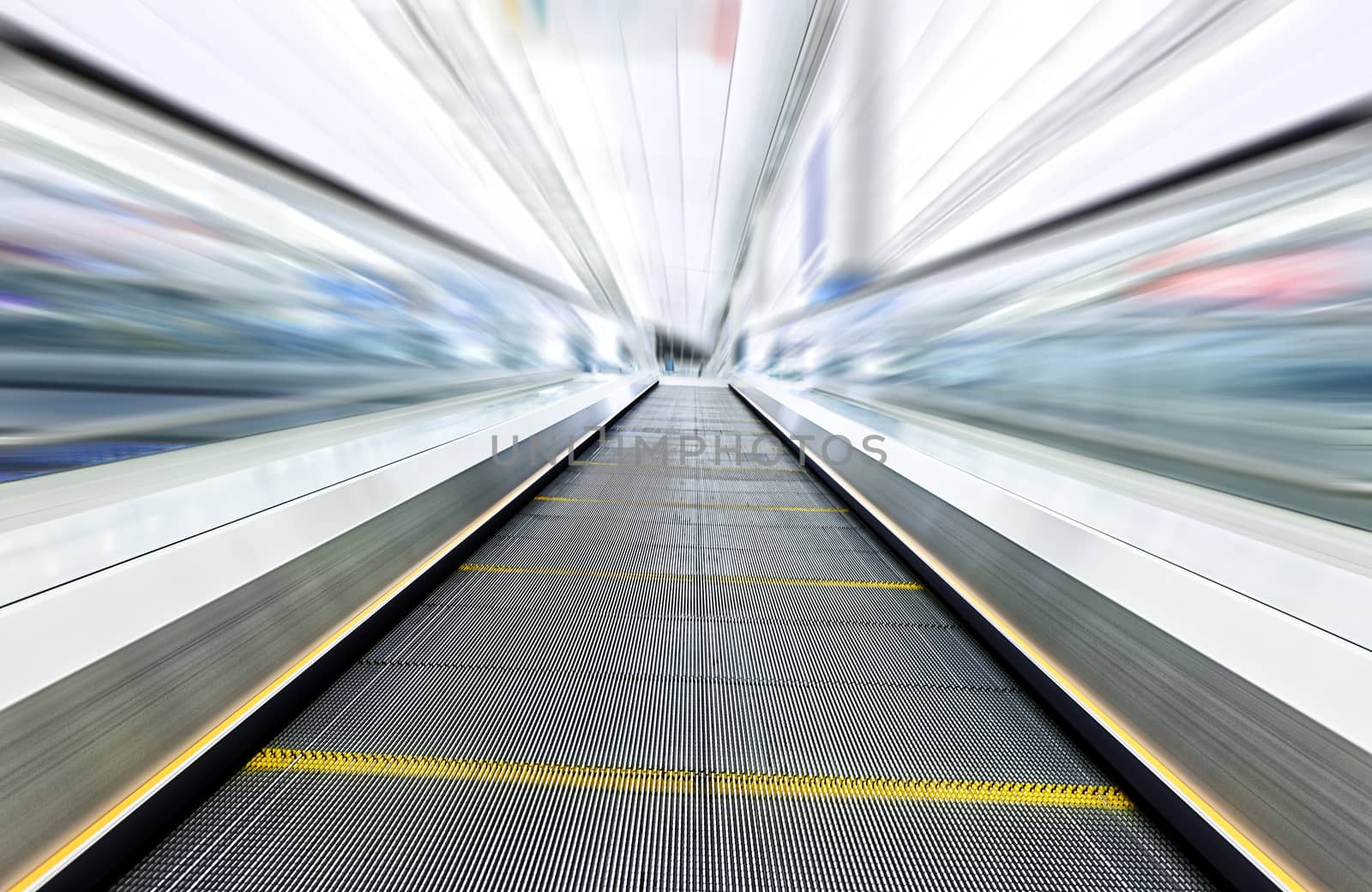 Moving modern escalator blurry image