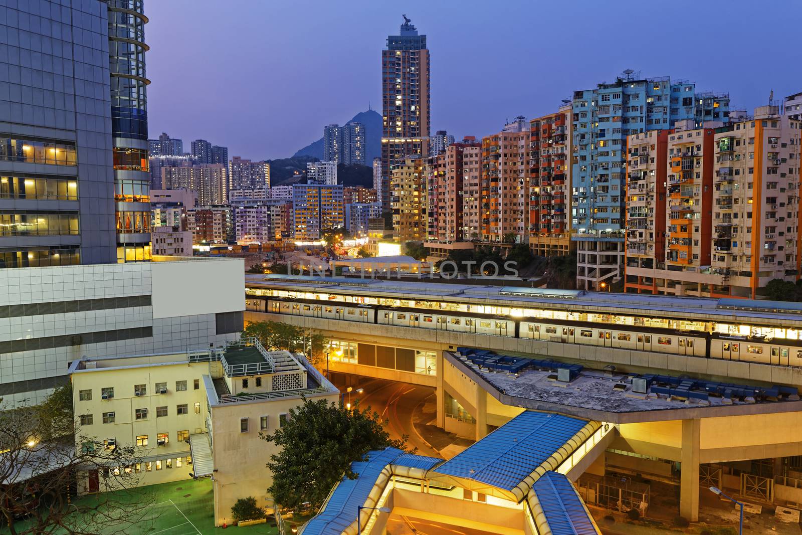 Hong Kong kwun tong downtown at night