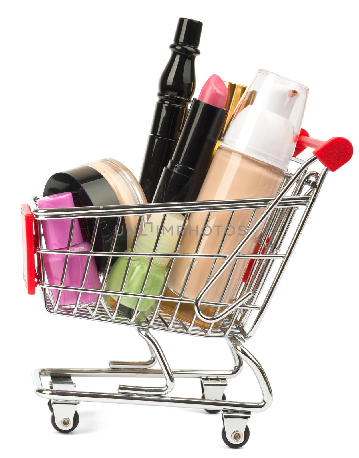 Set of cosmetics tubes in shopping cart by cherezoff