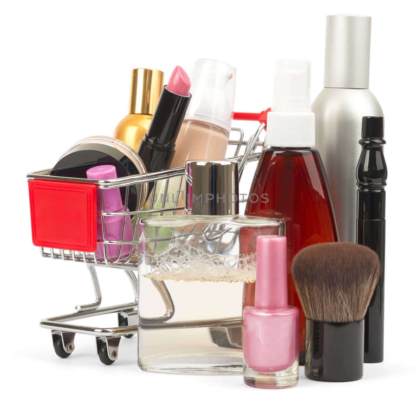 Set of cosmetics tubes in shopping cart by cherezoff