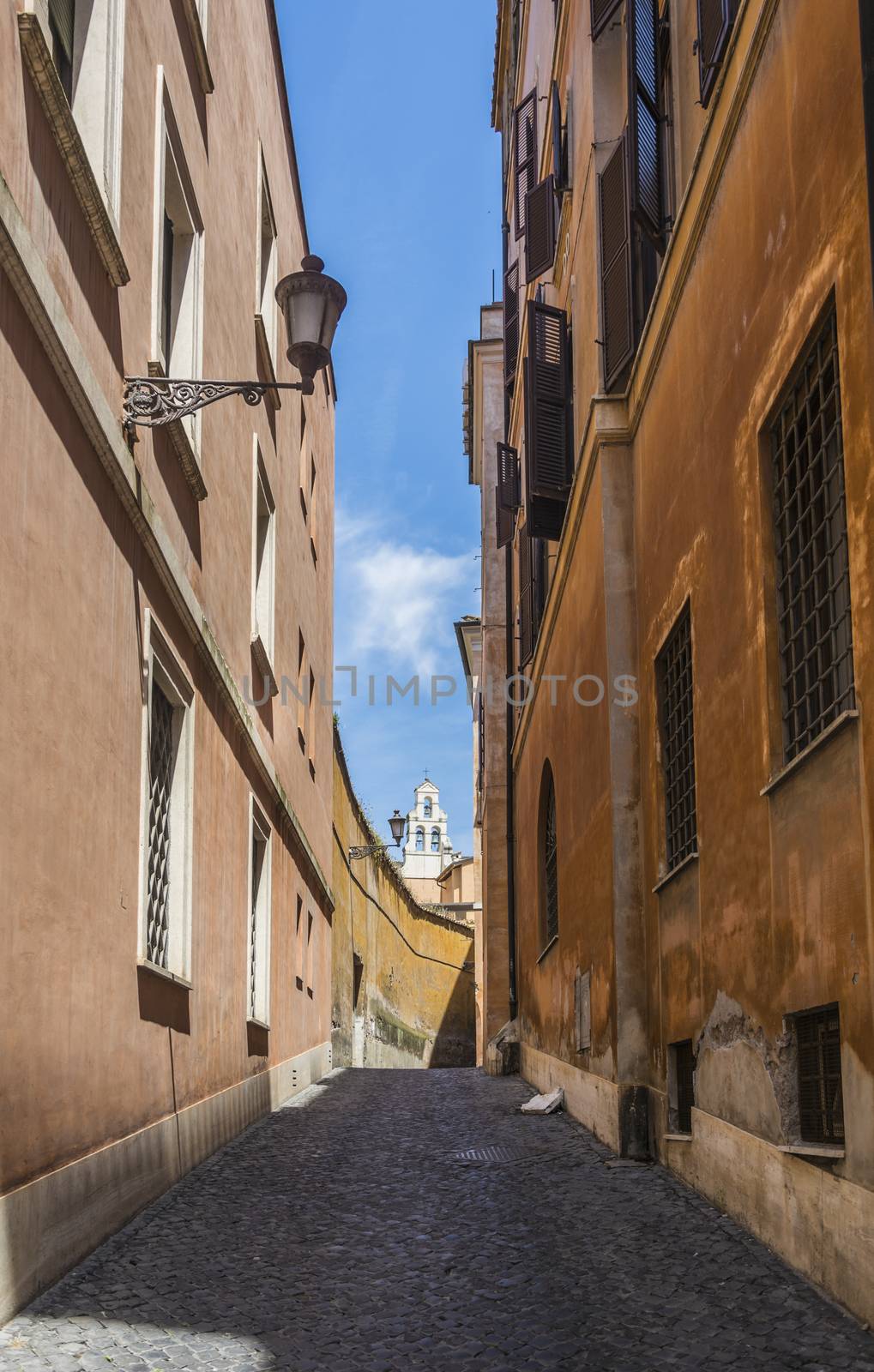 view of the scenic street vicolo del monticello in Rome