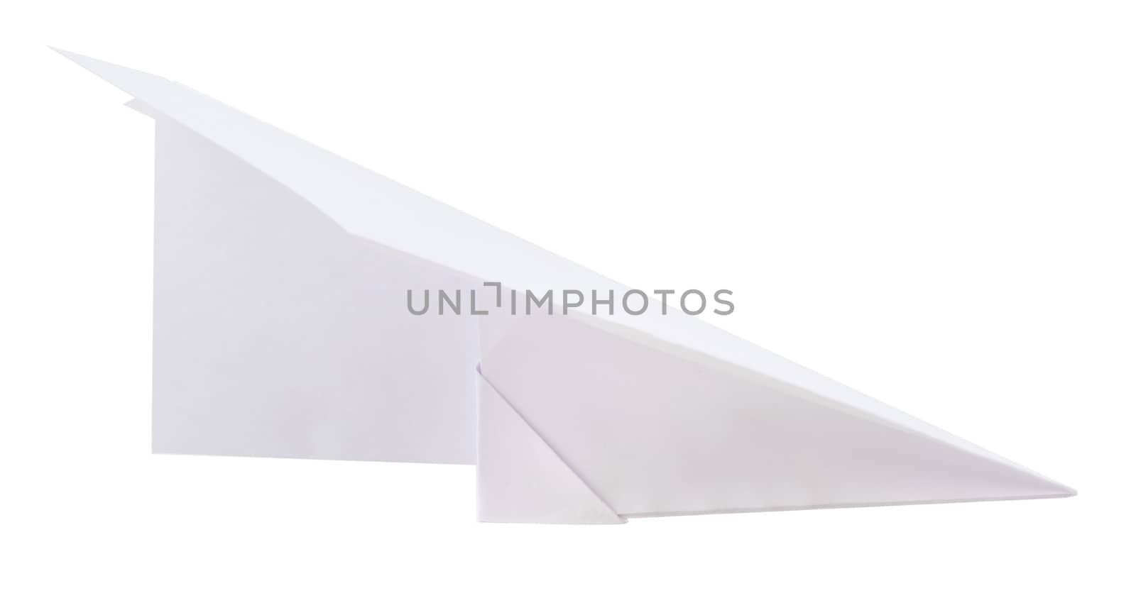 Paper plane isolated on white background, close up view