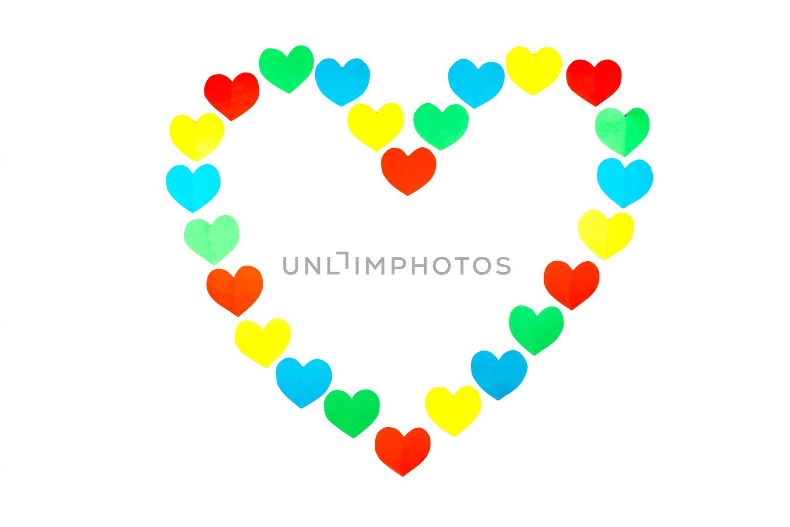 Large heart shape  built of little colored hearts isolated on white background