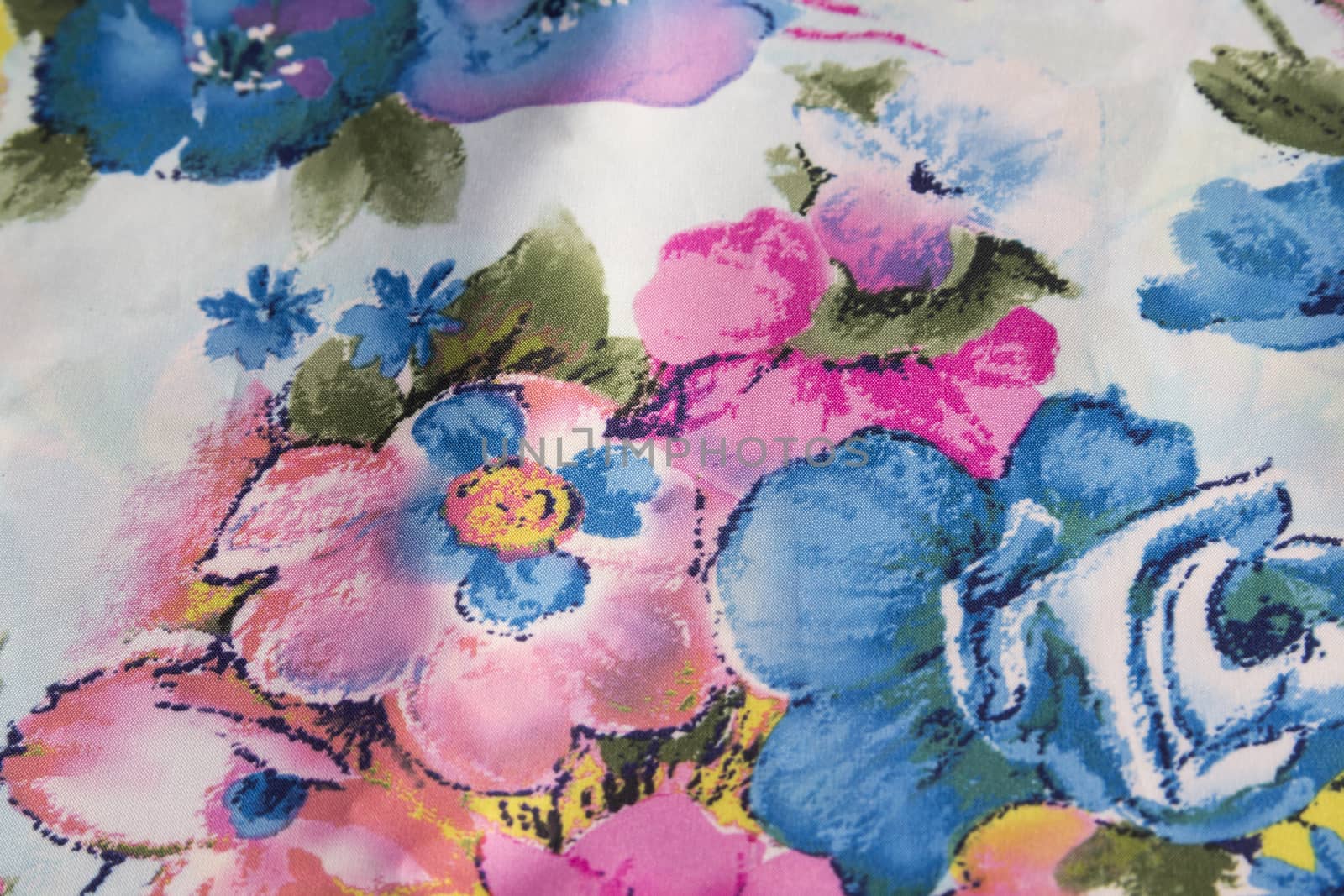 Closeup of a Batik background fabric with floral print