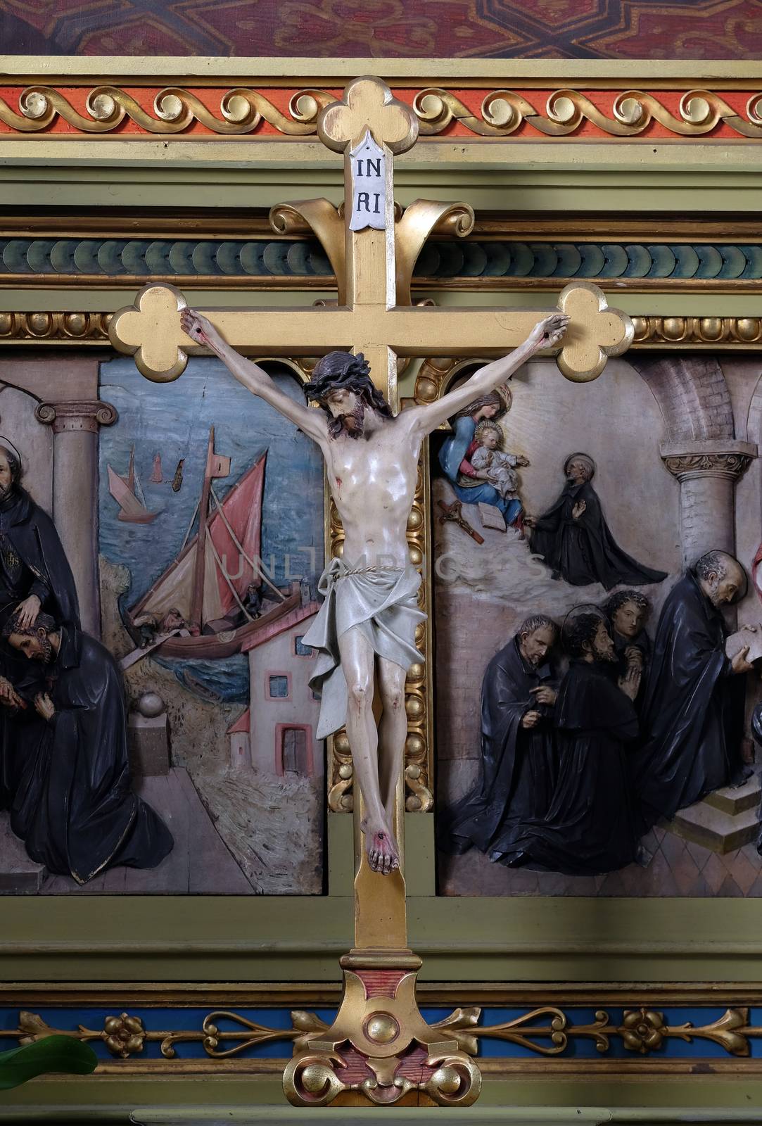 Cross on the altar in the Basilica of the Sacred Heart of Jesus in Zagreb, Croatia