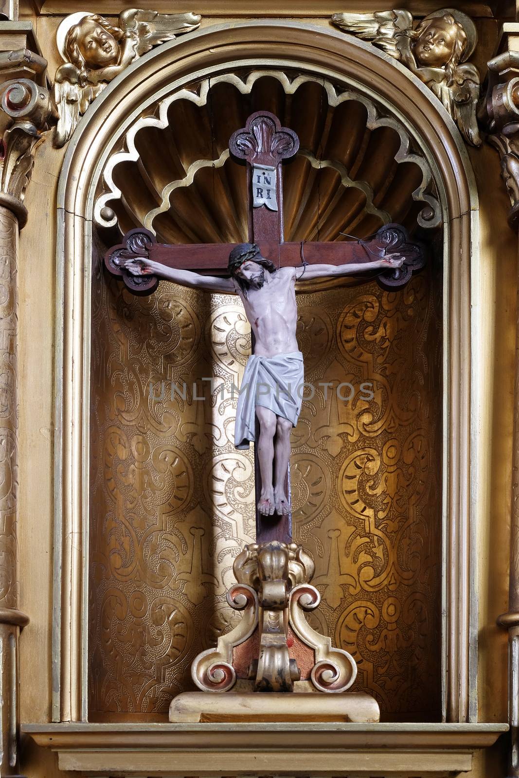 Cross on the altar in the Basilica of the Sacred Heart of Jesus in Zagreb, Croatia