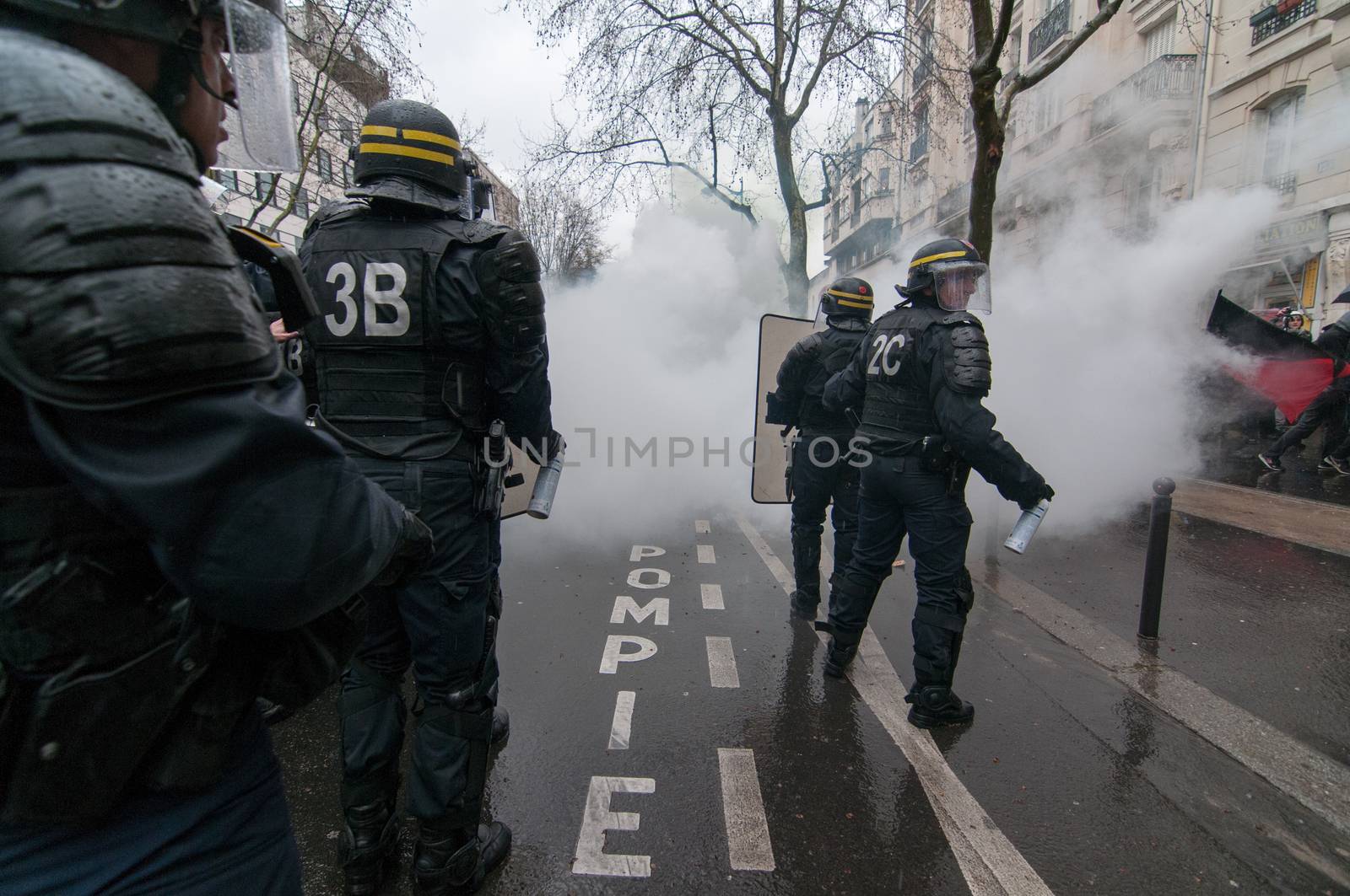 FRANCE, Marseille: Protesters clash with the police during a demonstration against the French government's planned labour law reforms on March 31, 2016 in Paris. France faced fresh protests over labour reforms just a day after the beleaguered government of President Francois Hollande was forced into an embarrassing U-turn over constitutional changes.