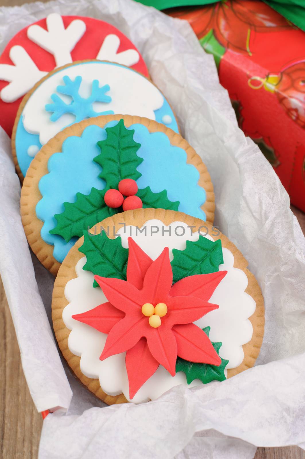 cookies decorated with marzipan on the Christmas theme