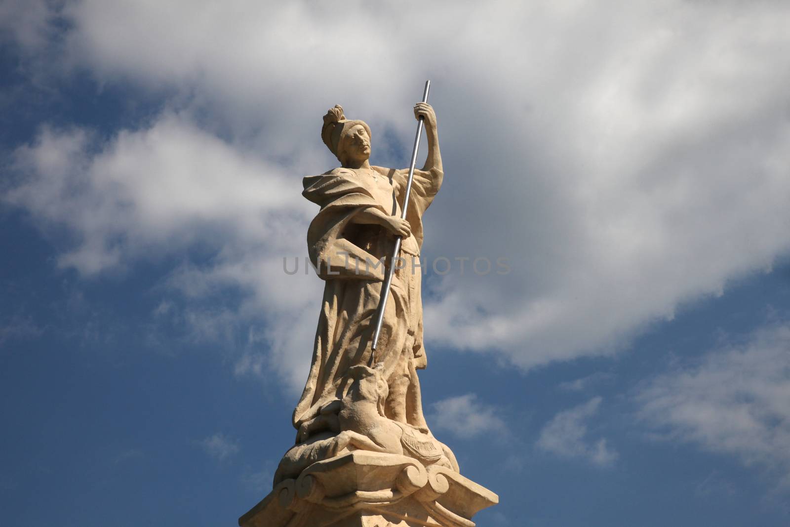 Saint George statue in front of the Cathedral of St. Teresa of Avila in Bjelovar, Croatia