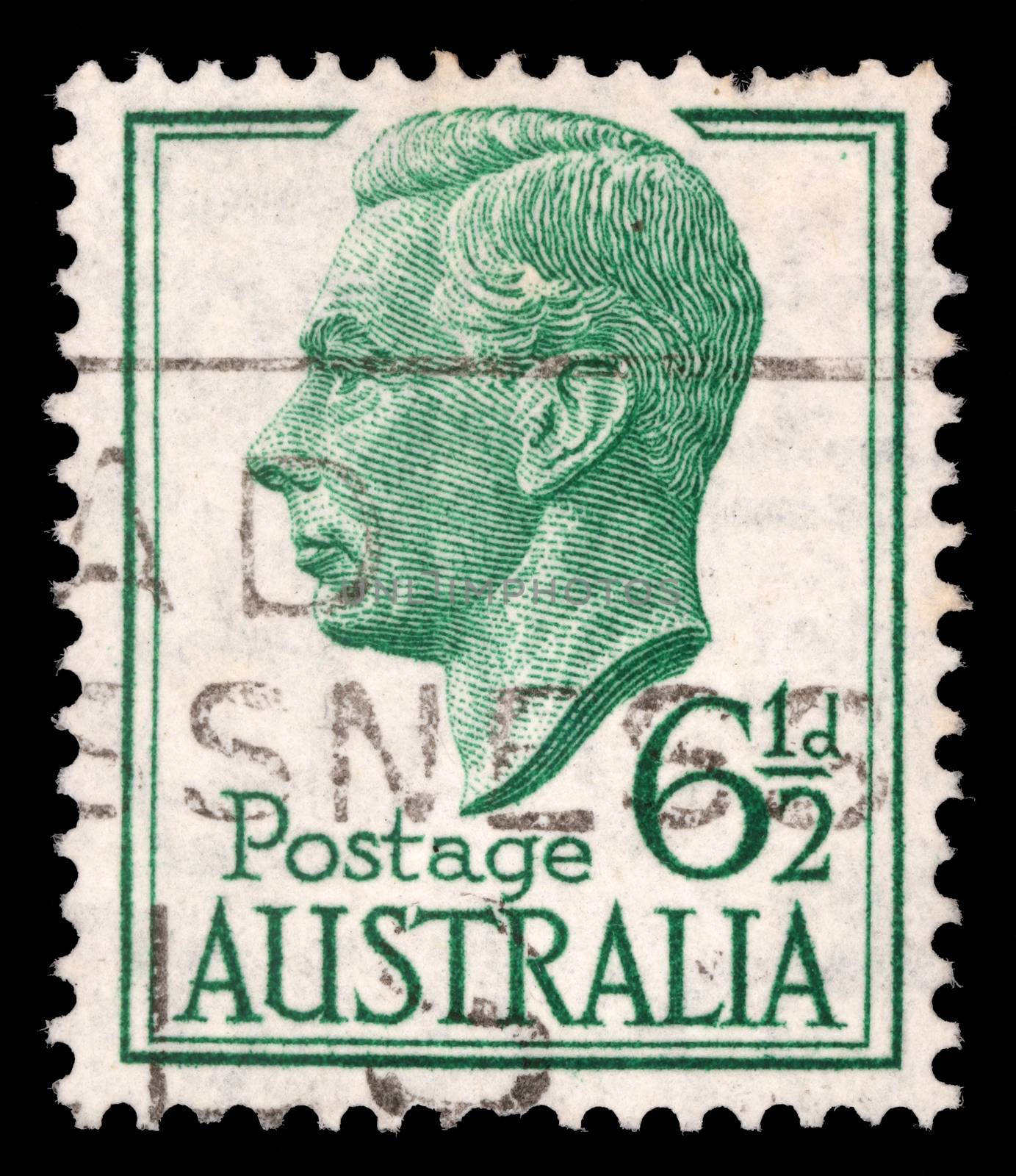Stamp printed in AUSTRALIA showing a portrait of King George VI, circa 1951