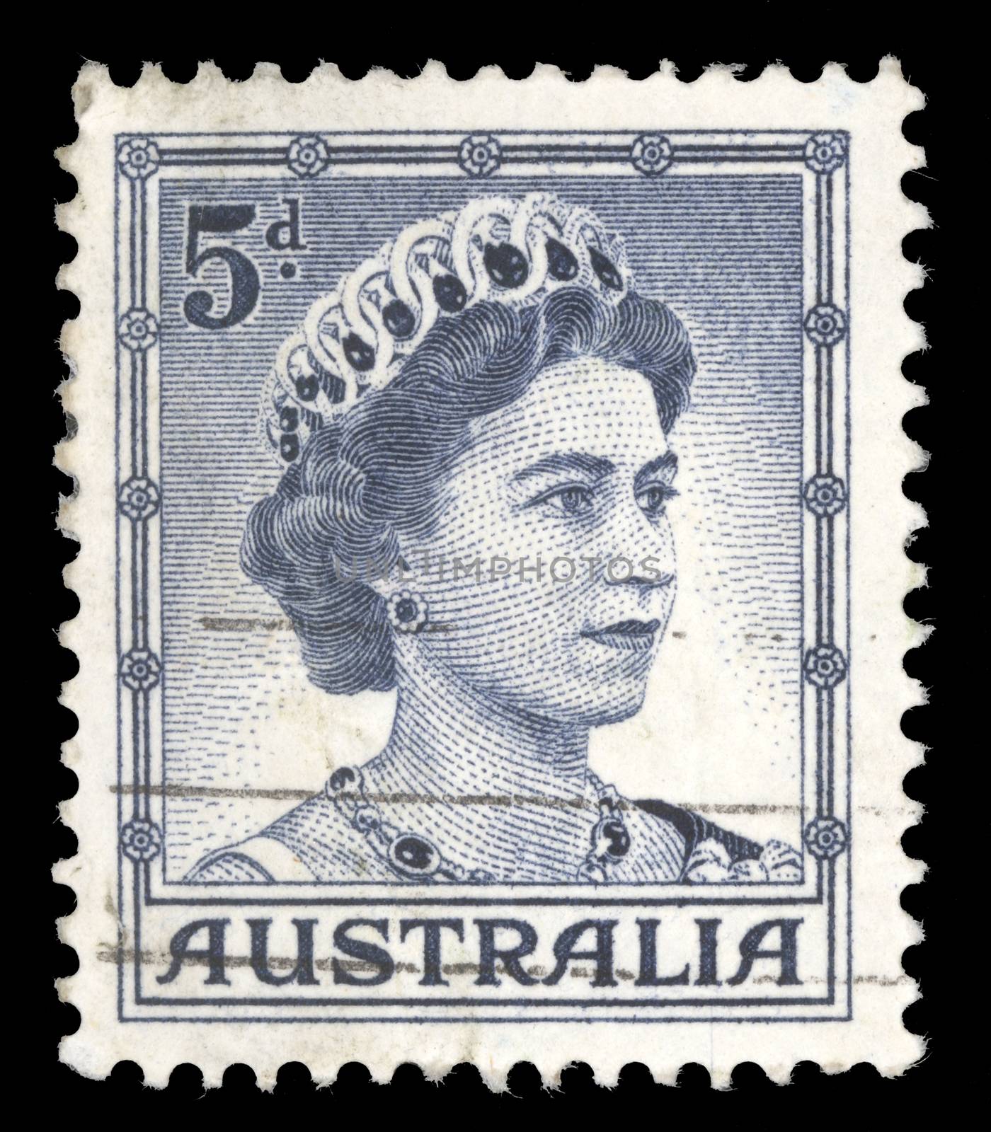 Stamp printed in Australia shows Portrait of Queen Elizabeth II, without inscriptions, from the series "Queen Elizabeth II", circa 1959