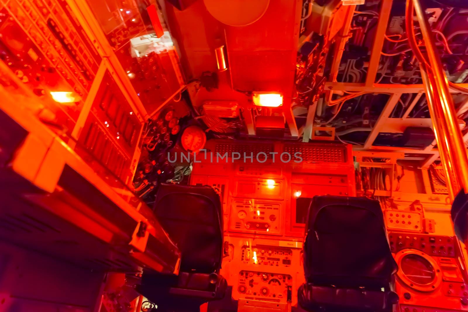 control room closeup , red light modern electronic technology background