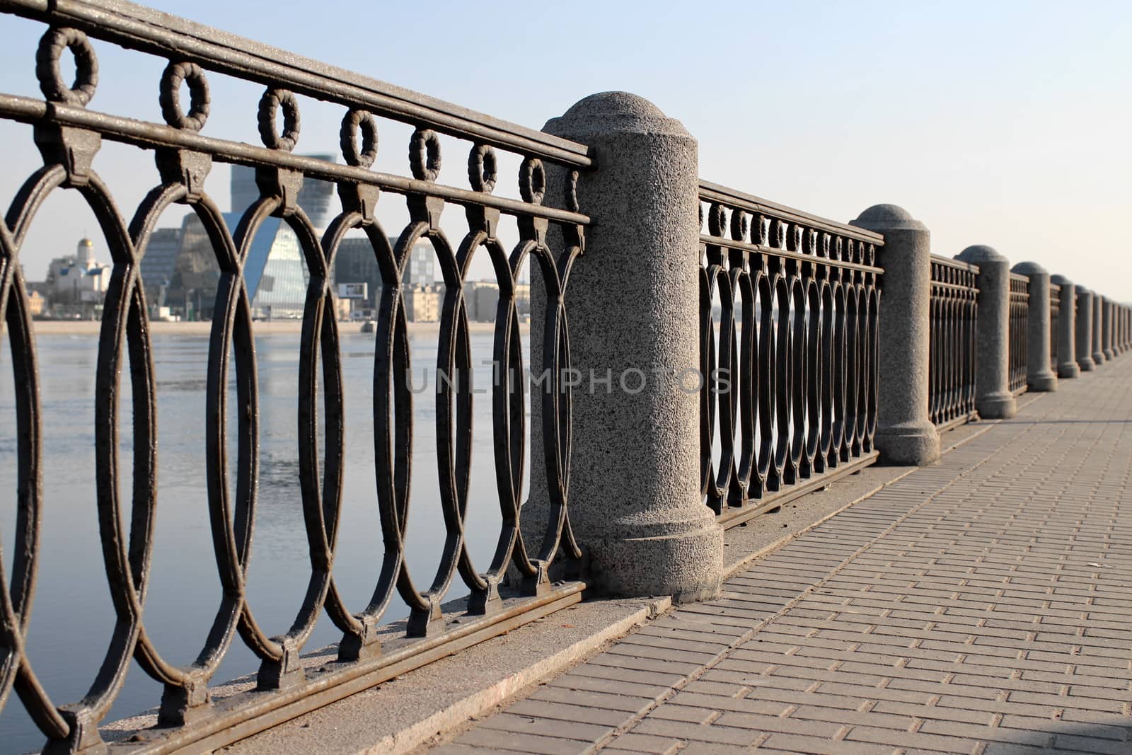 Architecture of St. Petersburg embankment cast-iron fence
