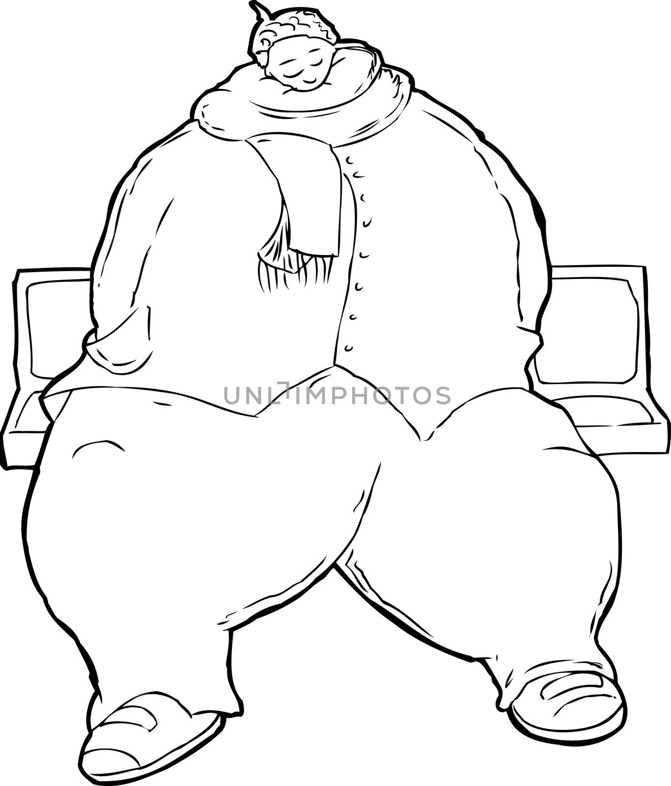 Outline of overweight Black woman sitting in row of bus or train seats