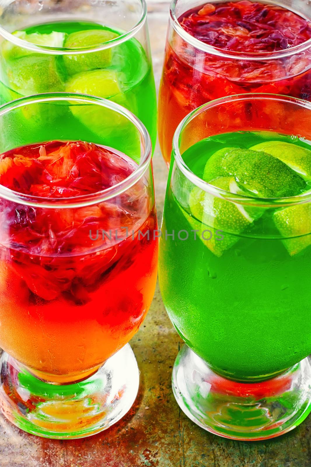 glass of sweet milk and honey drinks with kiwi and oranges
