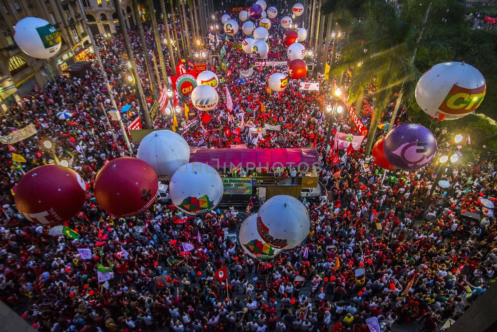 BRAZIL, Sao Paulo: Demonstrators protest in support of Brazil's President Dilma Rousseff and former President Luiz Inacio Lula da Silva at the Se Square, in Sao Paulo, southeastern Brazil, on March 31, 2016. Rousseff is currently facing impeachment proceedings as her government faces a stalling national economy and multiple corruption scandals.