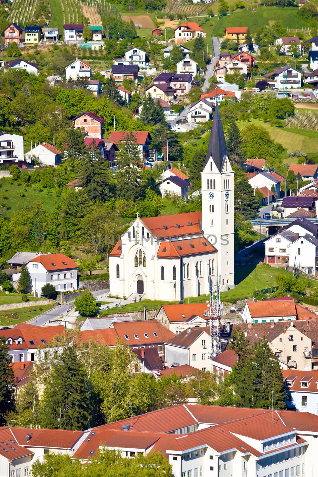 Town of Krapina church vertical view, Zagorje, Croatia