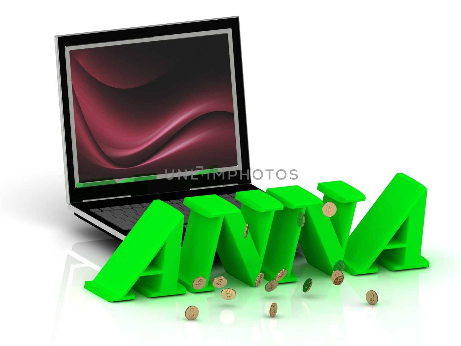 ANNA- Name and Family bright letters near Notebook and inscription Dating on a white background
