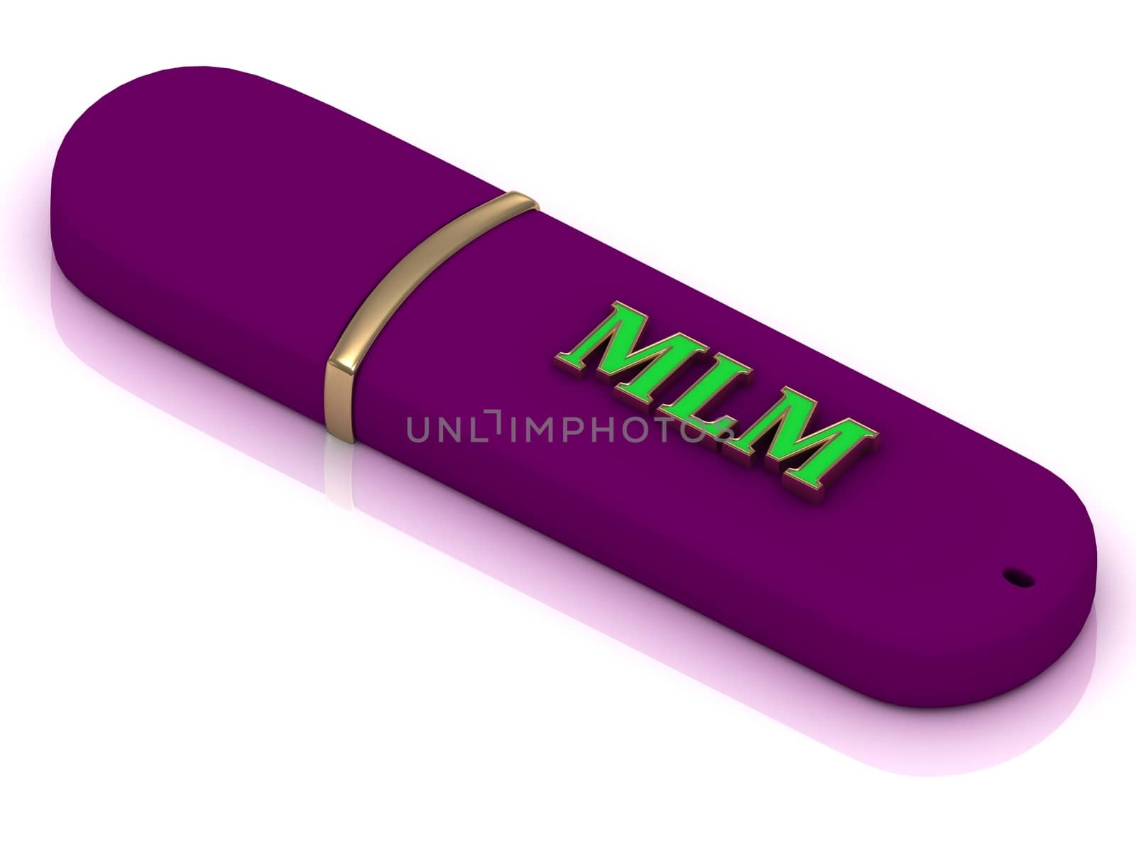 MLM flash - inscription bright green volume letter on red USB flash drive by GreenMost