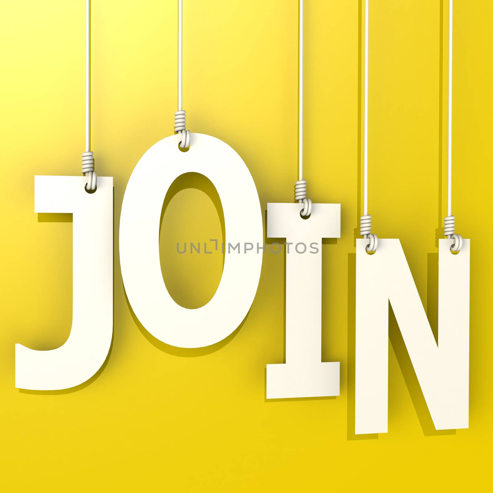 Join word hang on yellow background image with hi-res rendered artwork that could be used for any graphic design.