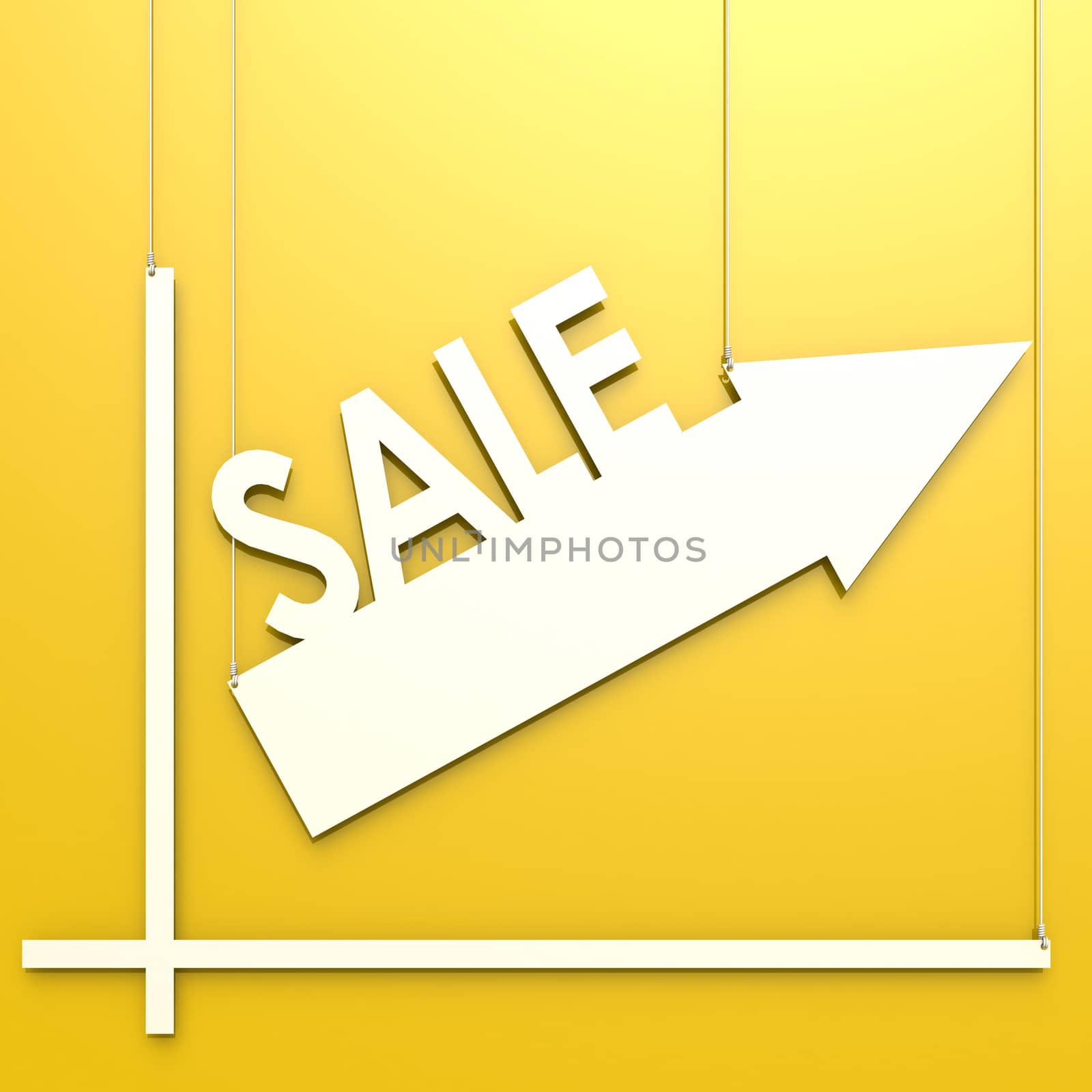 Sale word with chart hang on yellow background image with hi-res rendered artwork that could be used for any graphic design.