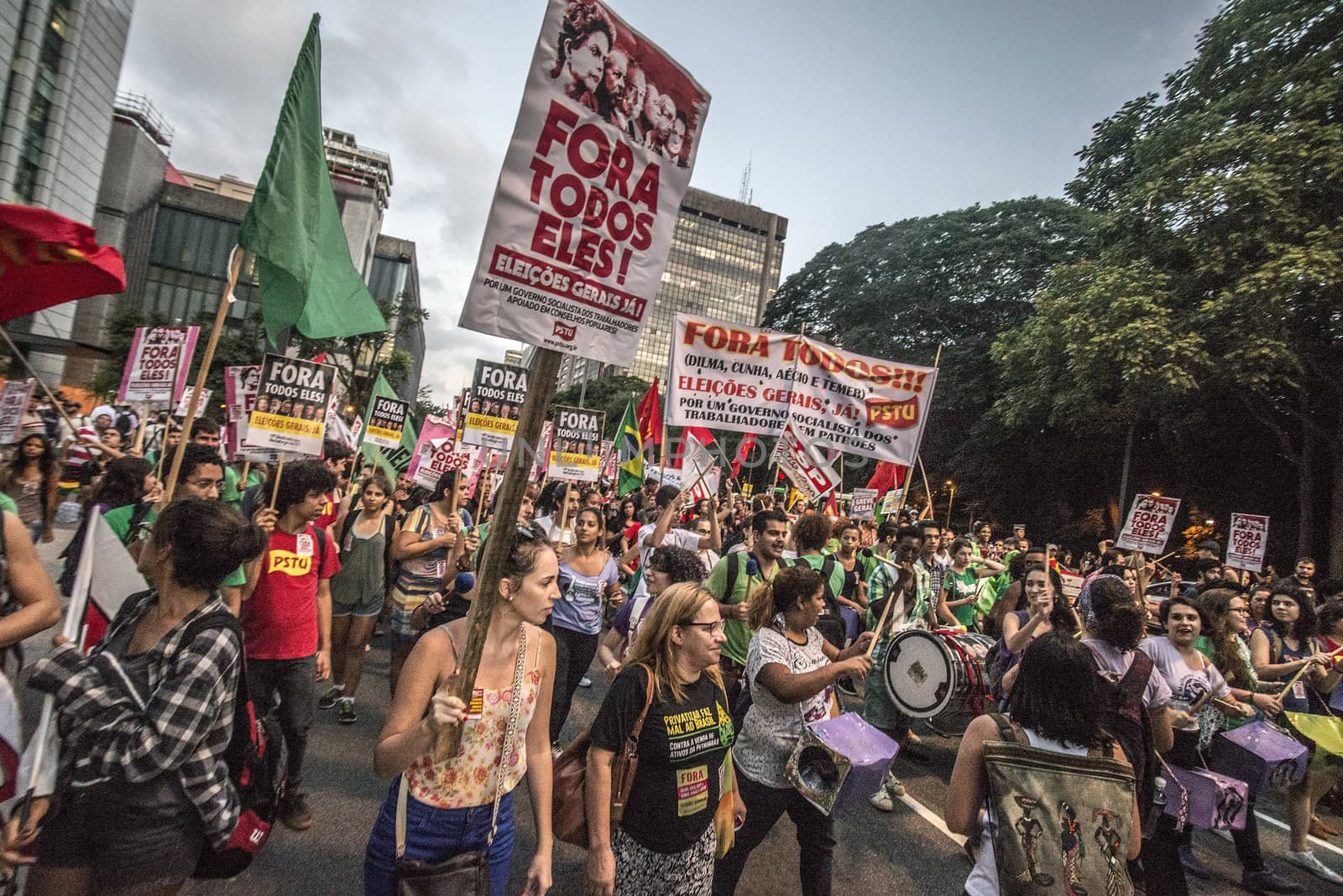 BRAZIL, Sao Paulo: Hundreds of people demonstrate for the impeachment of President Dilma Rousseff and early elections at Avenida Paulista in Sao Paulo, southern Brazil, on April 1, 2016. Brazilian President Dilma Rousseff is facing possible impeachment by Congress. The effort comes amid an angry public mood over the South American nation's worst recession in decades and a big bribery scandal at the state oil company Petrobras. 