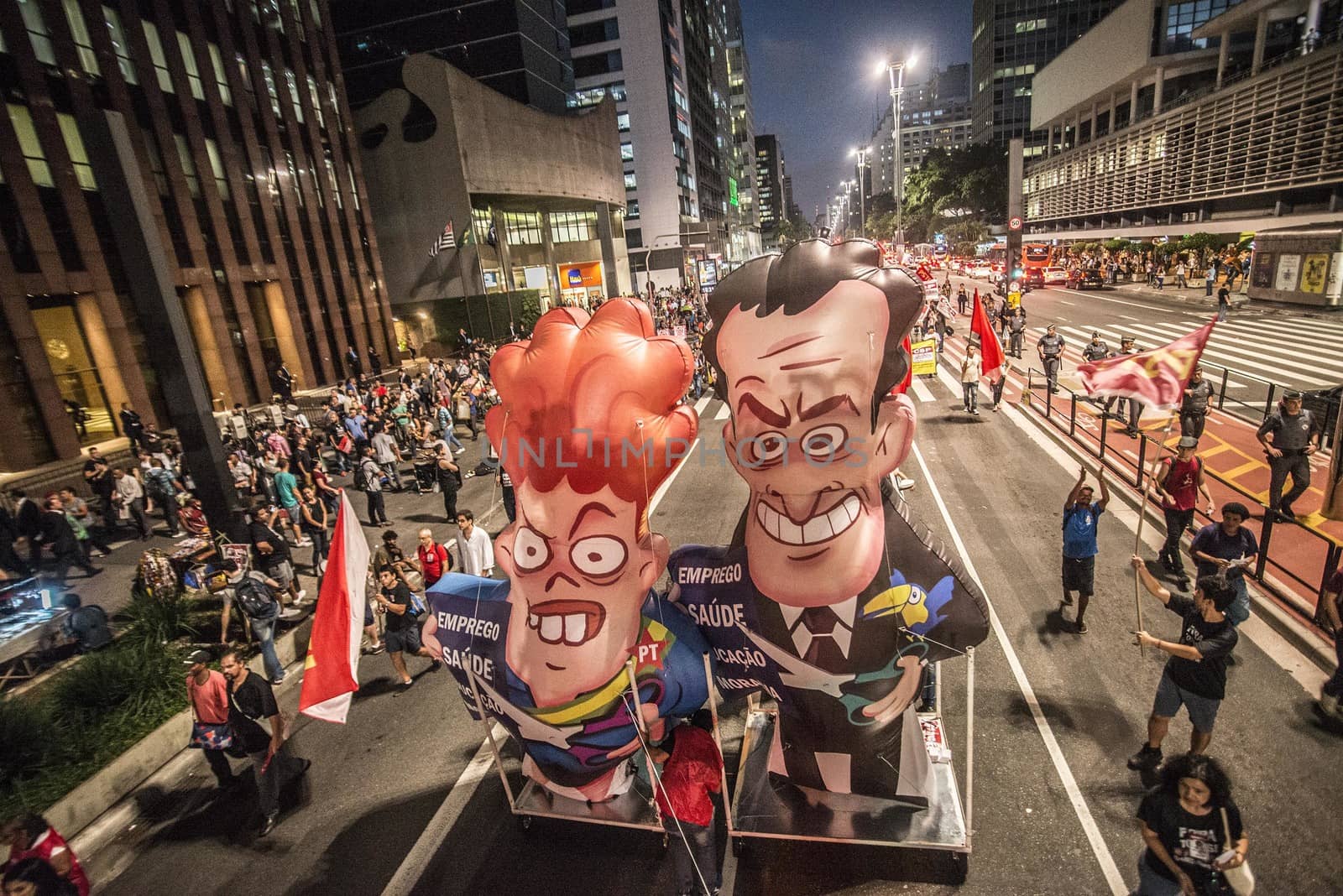 BRAZIL, Sao Paulo: Hundreds of people demonstrate for the impeachment of President Dilma Rousseff and early elections at Avenida Paulista in Sao Paulo, southern Brazil, on April 1, 2016. Brazilian President Dilma Rousseff is facing possible impeachment by Congress. The effort comes amid an angry public mood over the South American nation's worst recession in decades and a big bribery scandal at the state oil company Petrobras. 