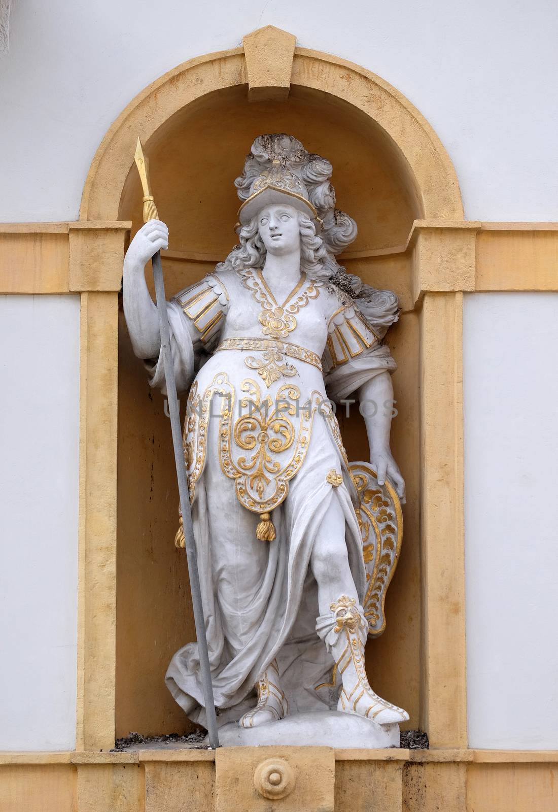 Minerva, Roman goddess of wisdom and sponsor of arts, trade, and strategy, Arsenal (Zeughaus) historic center listed as World Heritage by UNESCO in Graz, Styria, Austria