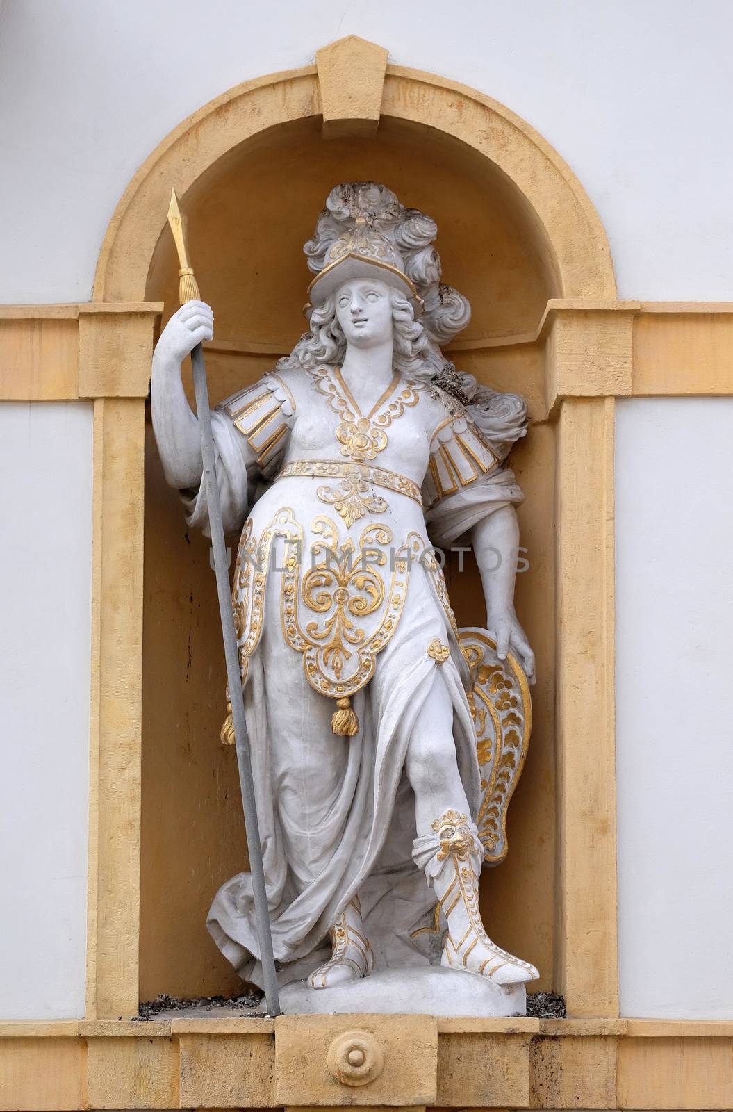 Minerva, Roman goddess of wisdom and sponsor of arts, trade, and strategy, Arsenal (Zeughaus) historic center listed as World Heritage by UNESCO in Graz, Styria, Austria