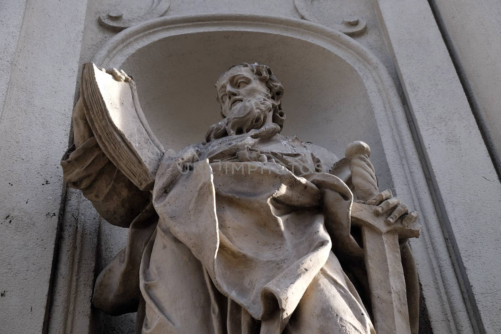 Saint Paul the Apostle on the facade of Parish Church of the Holy Blood in Graz, Styria, Austria