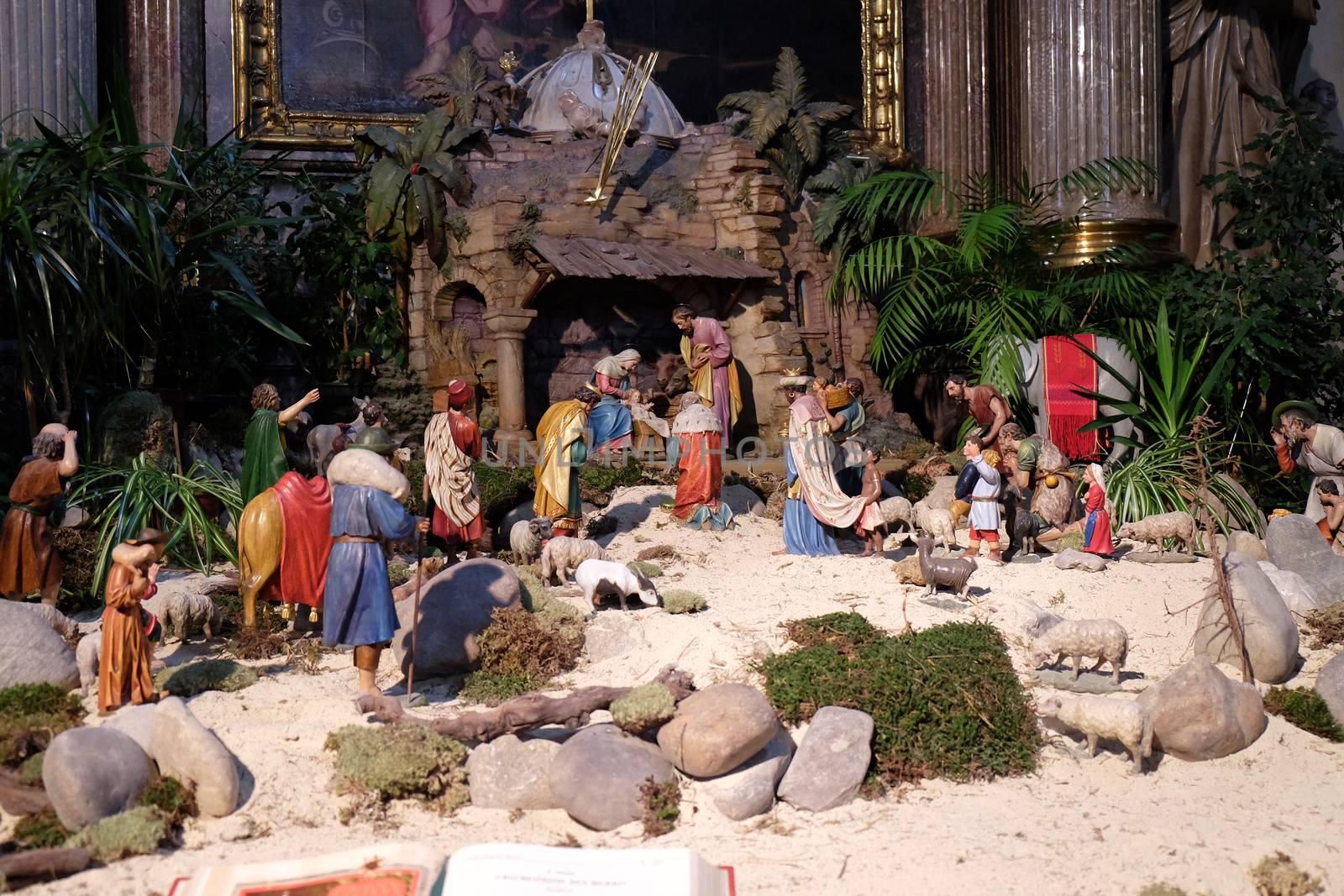 Nativity scene, creche, or crib, birth of Jesus in Graz Cathedral dedicated to Saint Giles in Graz, Styria, Austria