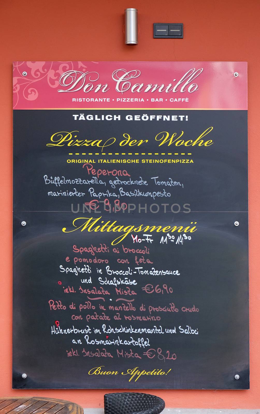 Blackboard with offerings of a restaurant in Graz, Styria, Austria