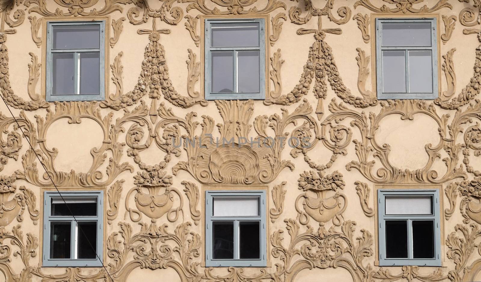 Stucco facade of Luegghaus, Luegg House, Graz, Styria, Austria
