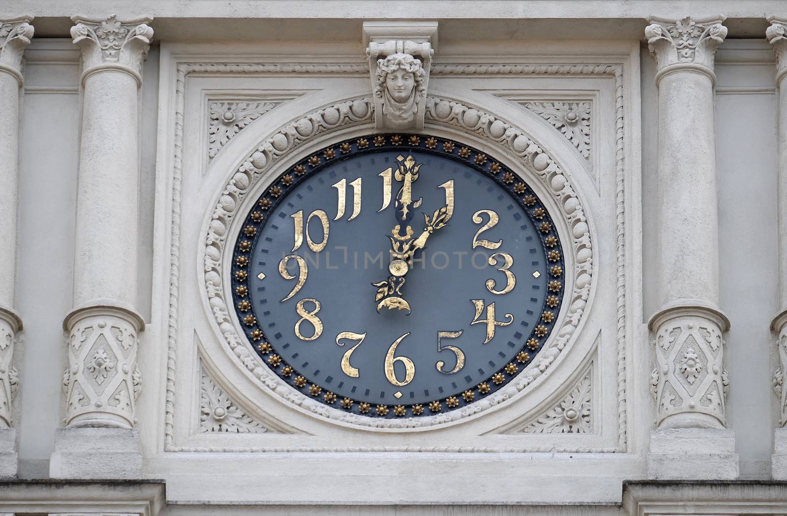 Clock at facade, detail Rathaus Town Hall, Graz, Styria, Austria