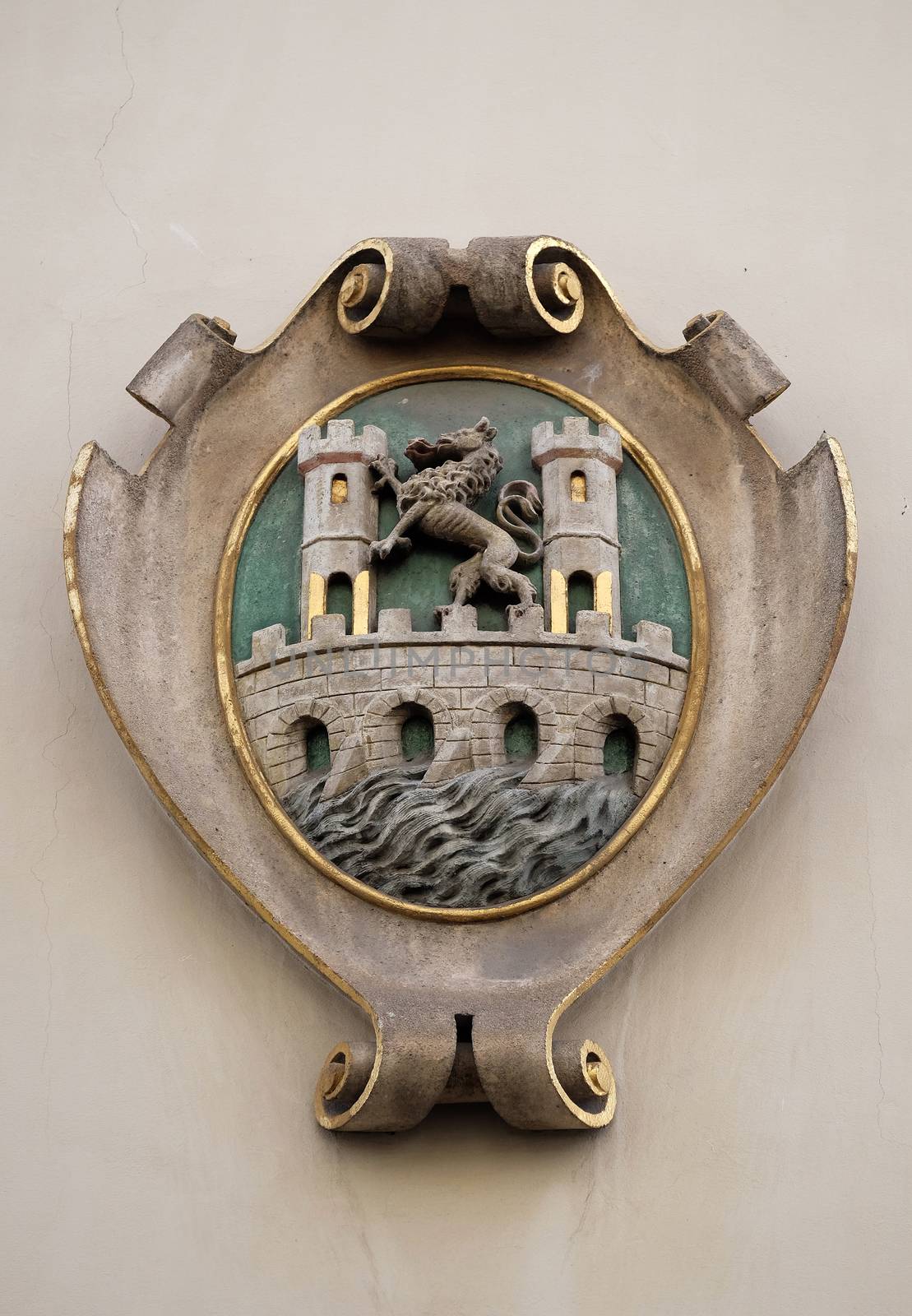 Facade coat of arms on the Landhaus historic center listed as World Heritage by UNESCO in Graz, Styria, Austria