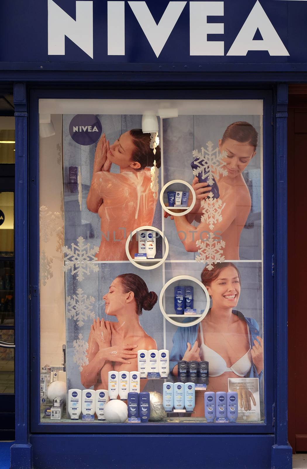 Nivea Shop. Nivea is a global skin-and body-care brand that is owned by the German company Beiersdorf, Graz, Styria, Austria