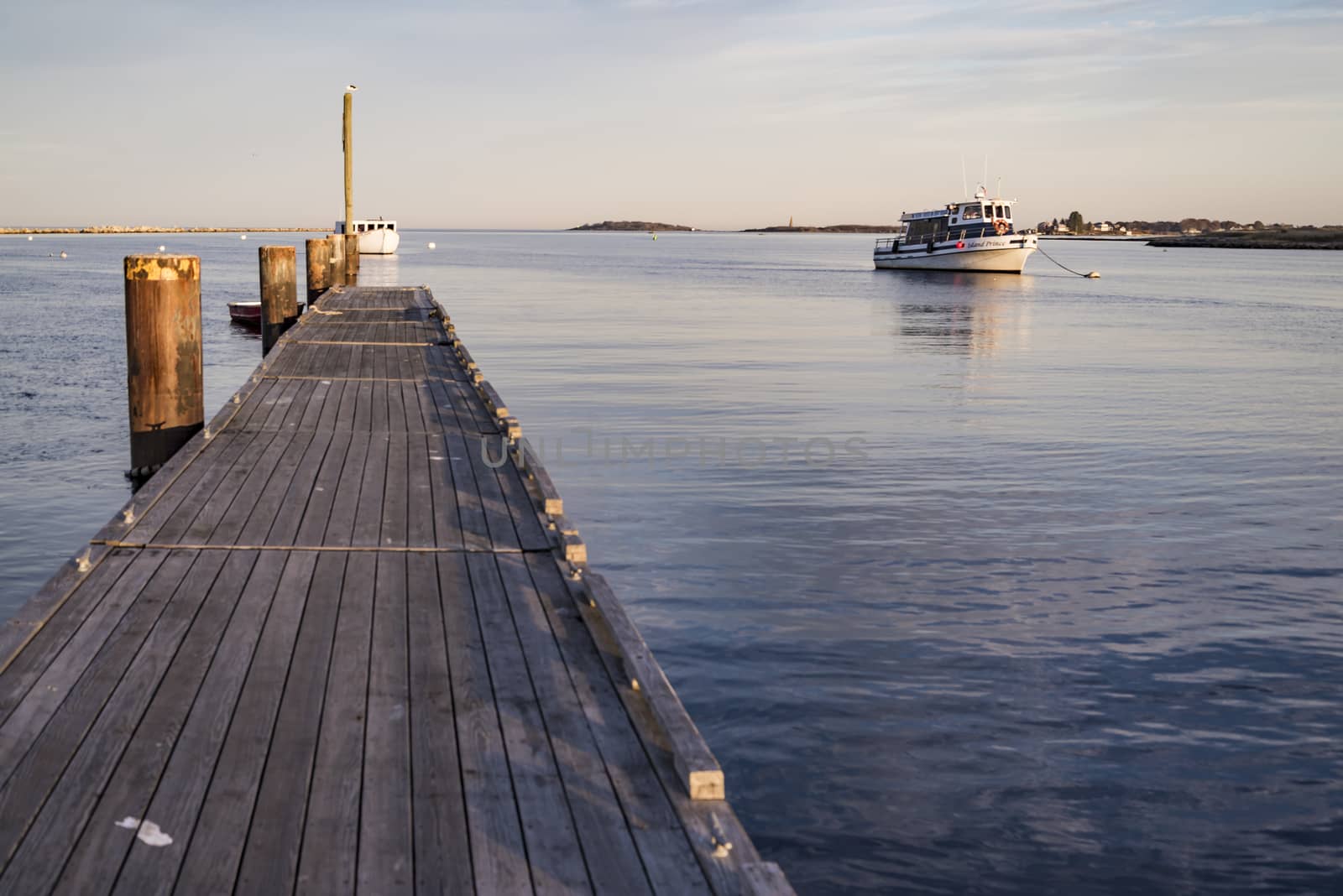 a small boat on the oceanic coast in Maine, USA