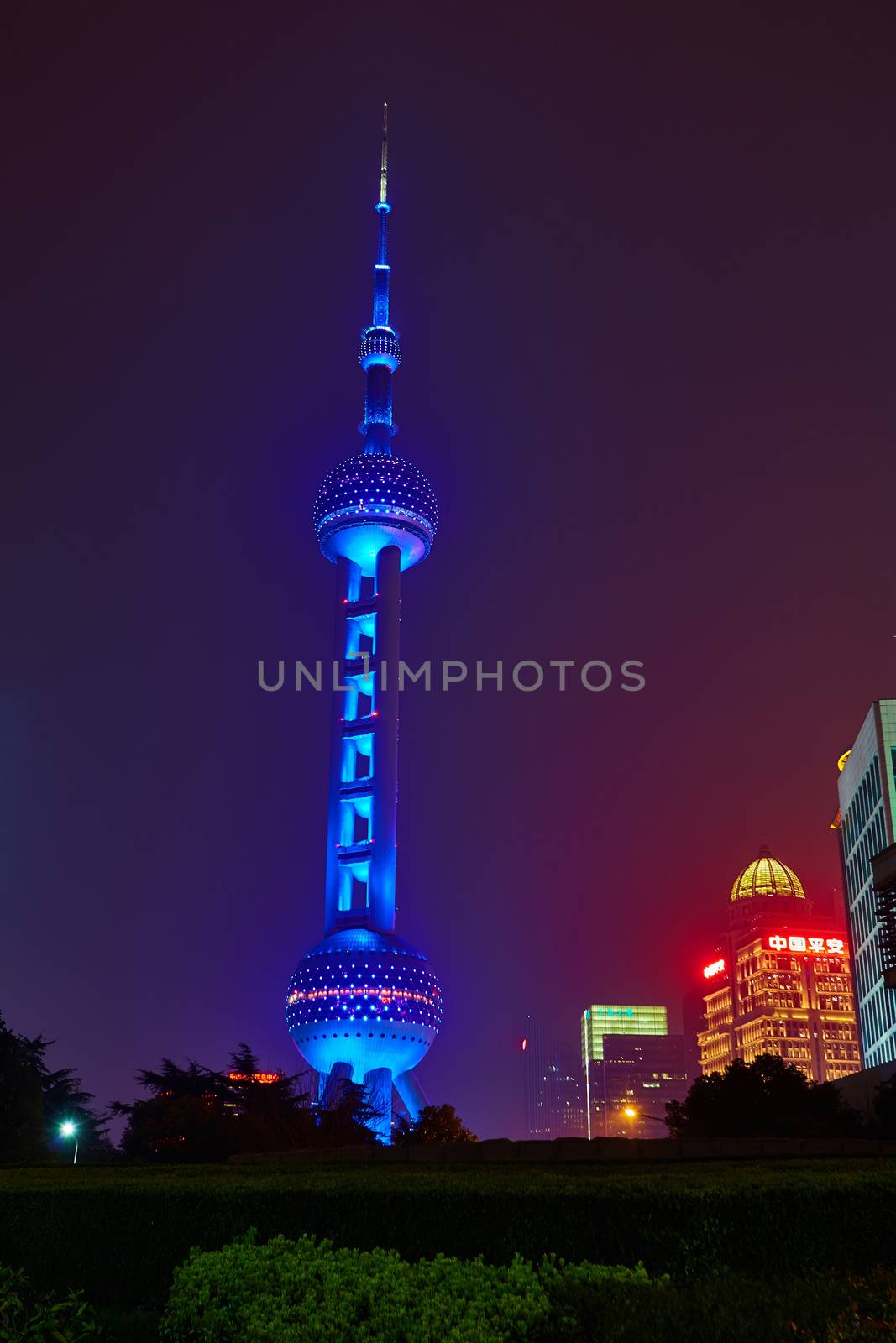 Shanghai, China - March 12, 2016: Oriental Pearl Tower at night