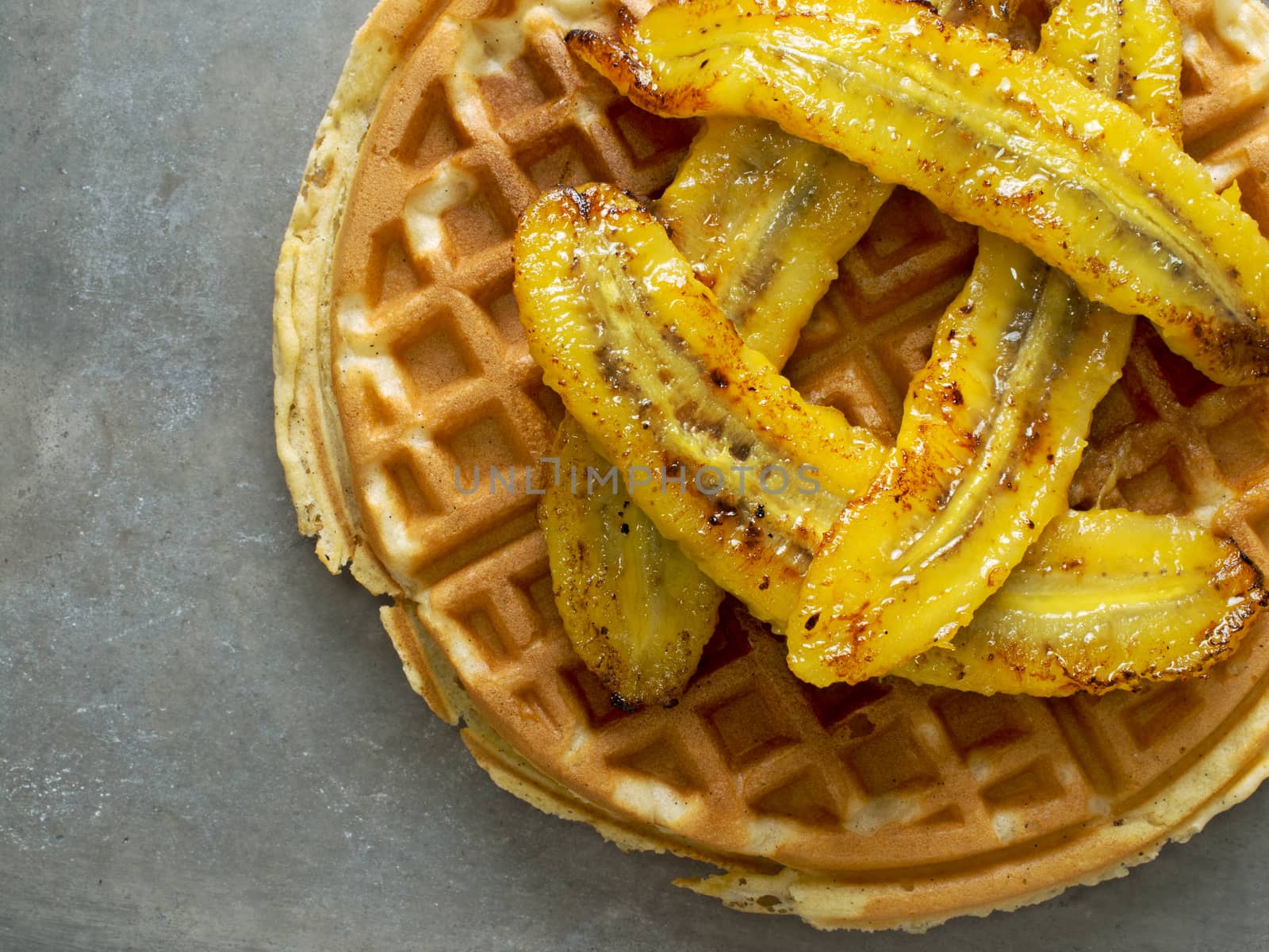 close up of rustic sweet banana waffle