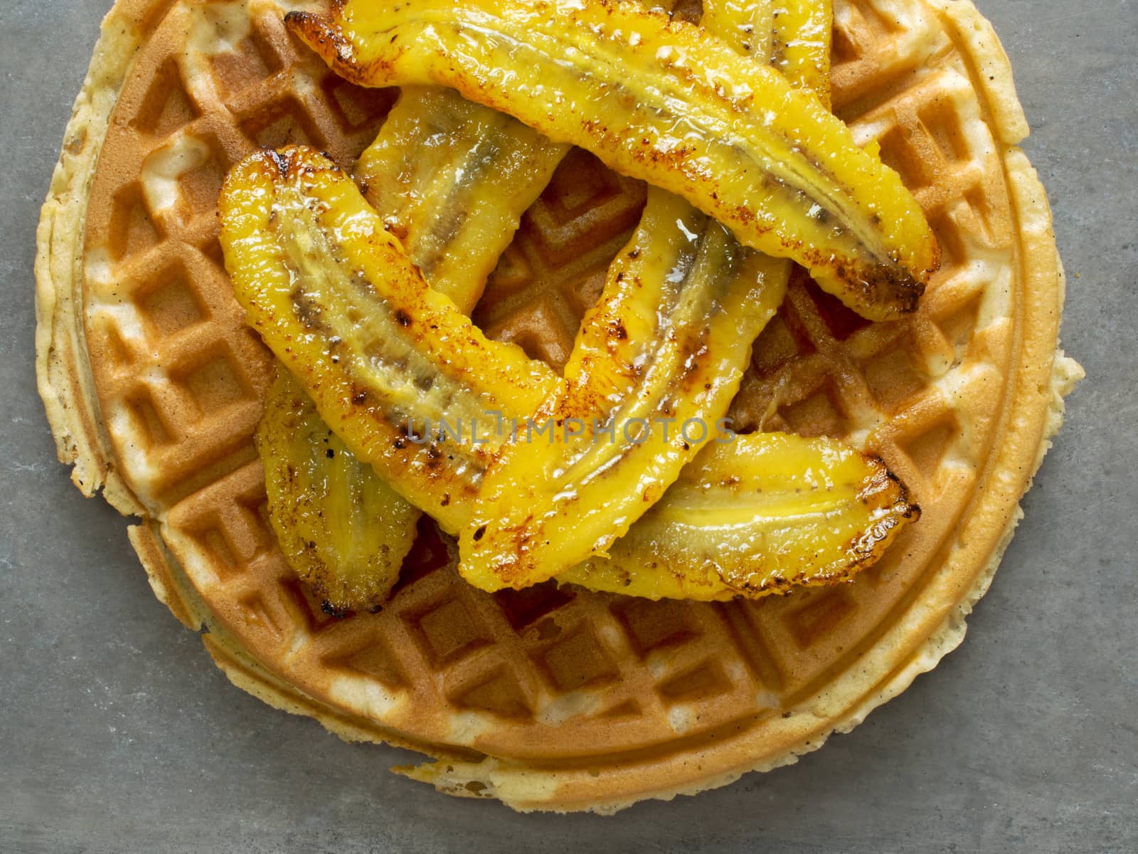 close up of rustic sweet banana waffle