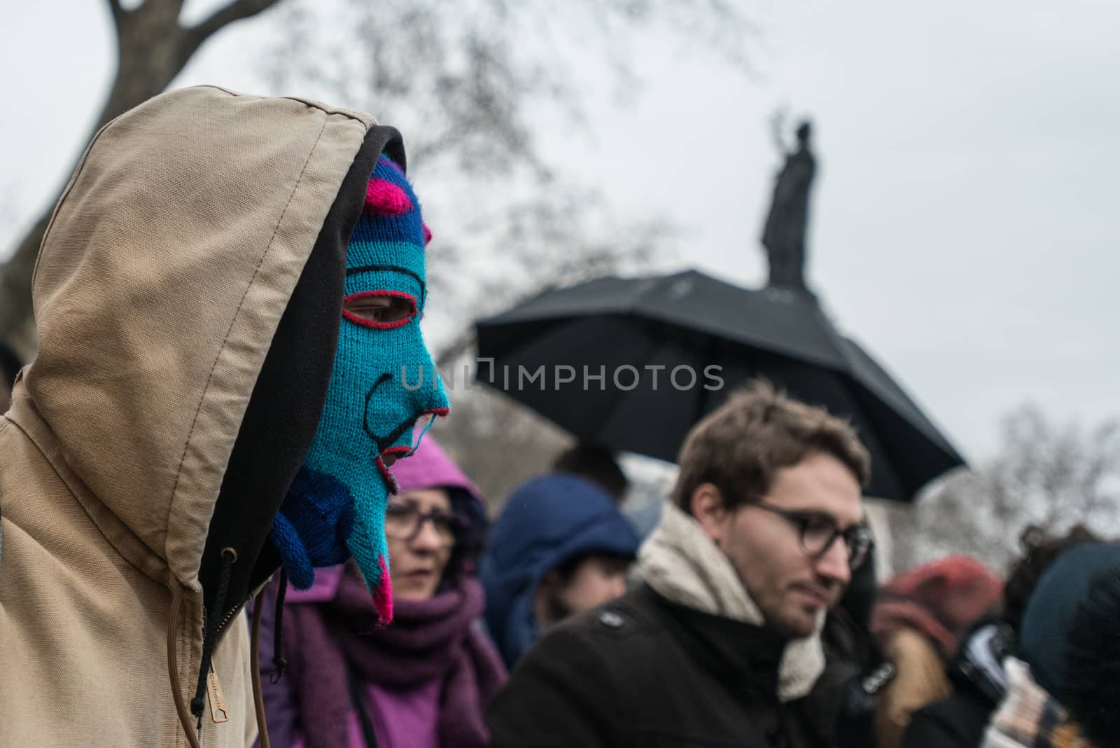 FRANCE, Paris : People join the Nuit Debout or Standing night movement at the Place de la Republique in Paris on April 2, 2016. A few hundred people rallied to demand the halt of home evictions which can begin the day after the end of the French winter break, after which tenants can be evicted from their homes. They also gathered to show their opposition to the labor reform law in the wake of the nationwide demonstration which took place on March 31, 2016.