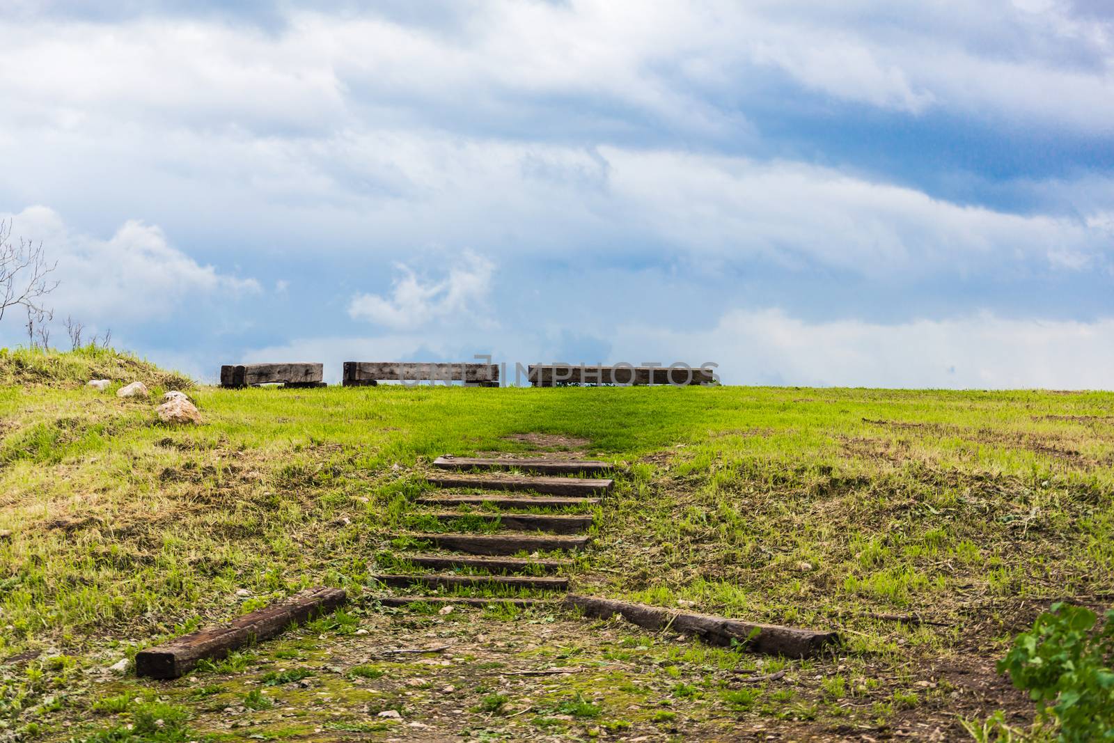 ancient stone ruins on the background of cloudy sky