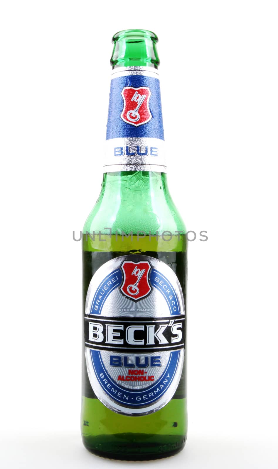 AYTOS, BULGARIA - APRIL 03, 2016: Beck's Non-Alcoholic Beer Isolated On White. Beck's Brewery is a German brewery in the northern German city of Bremen.